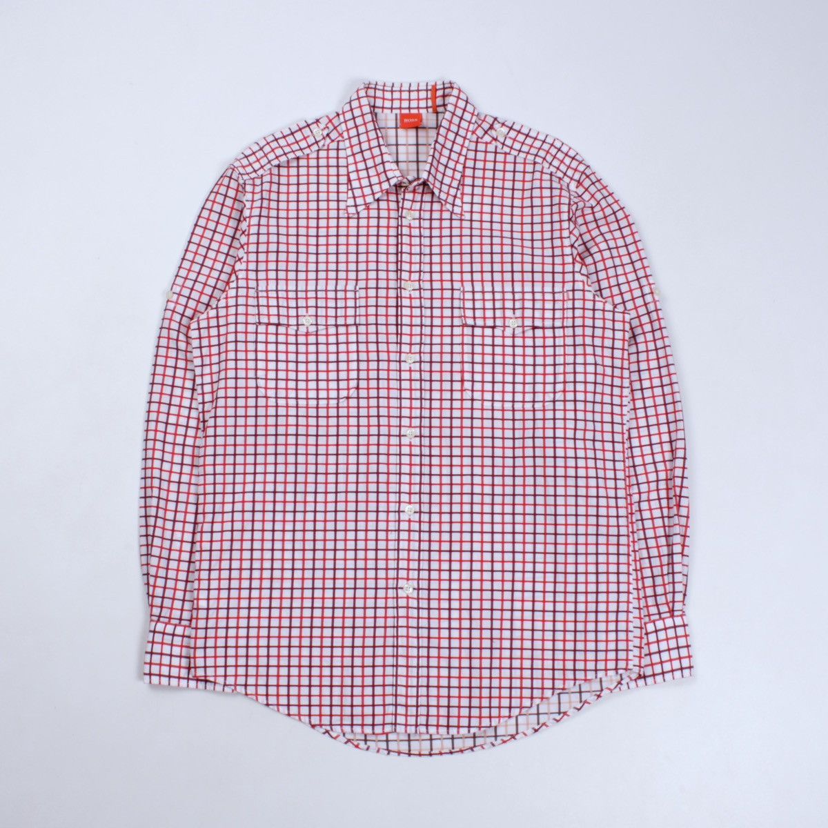 Hugo Boss × Vintage HUGO BOSS Orange Vintage White Red Plaid Long Sleeve Shirt Size US L / EU 52-54 / 3 - 1 Thumbnail