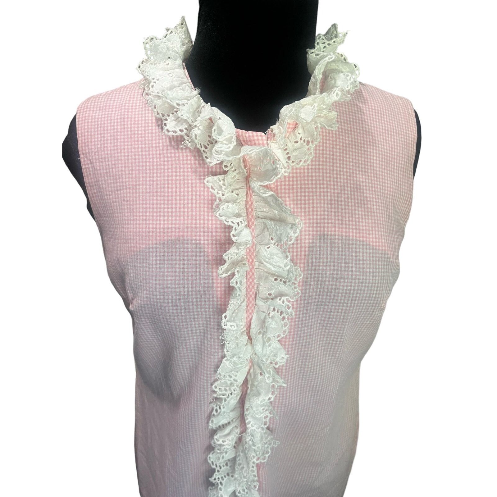 Vintage Vintage 60s Lou Elle Pink White Gingham Ruffle Dress Small Size M / US 6-8 / IT 42-44 - 3 Thumbnail