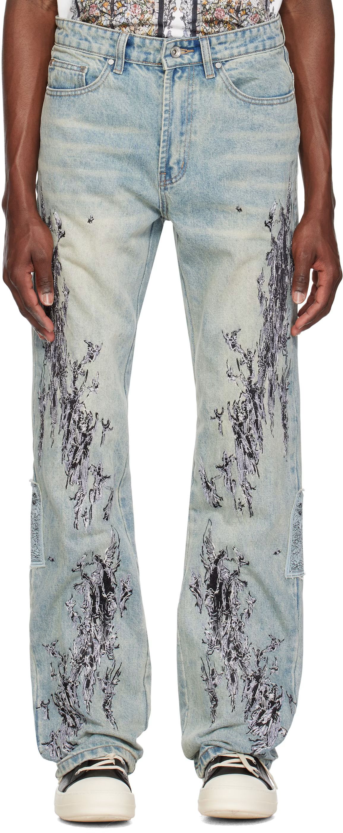 Who Decides War o1h1sh10525 Scratched Denim Pant in Blue Size US 38 / EU 54 - 2 Thumbnail