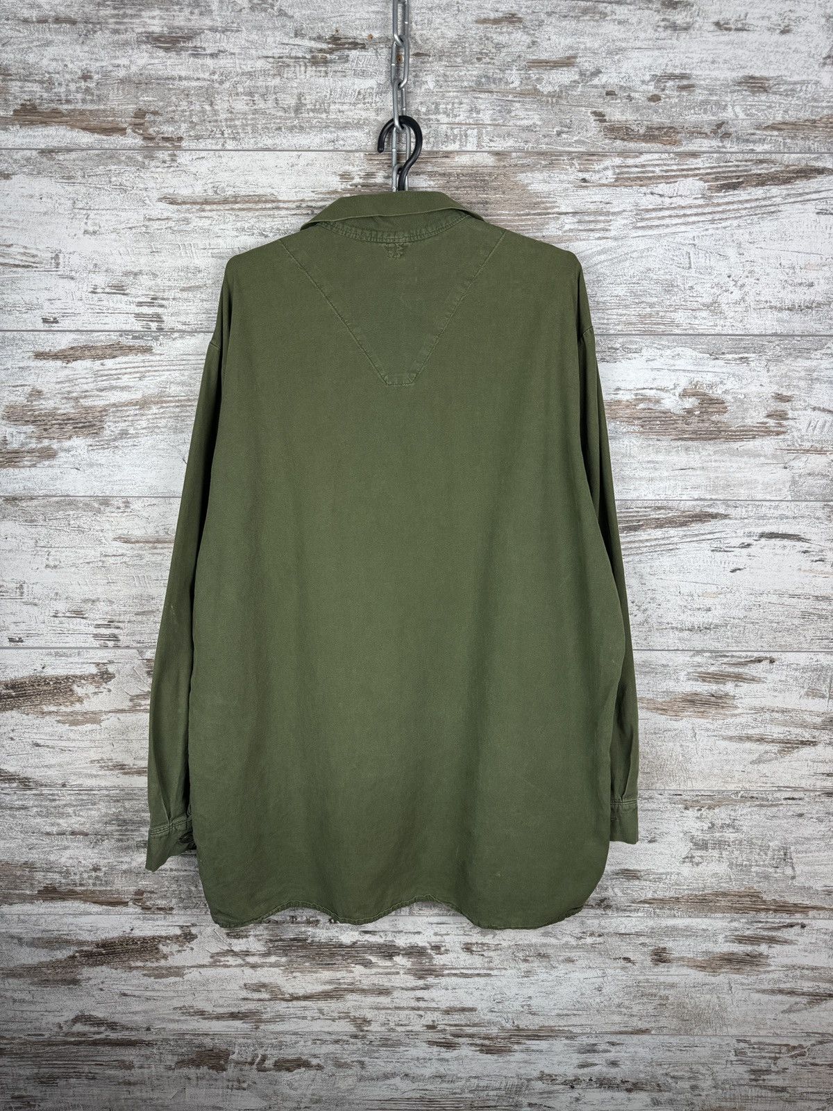 Vintage 1980s Swedish Army Shirt M-55 Green Military Pullover rare Size US M / EU 48-50 / 2 - 10 Thumbnail