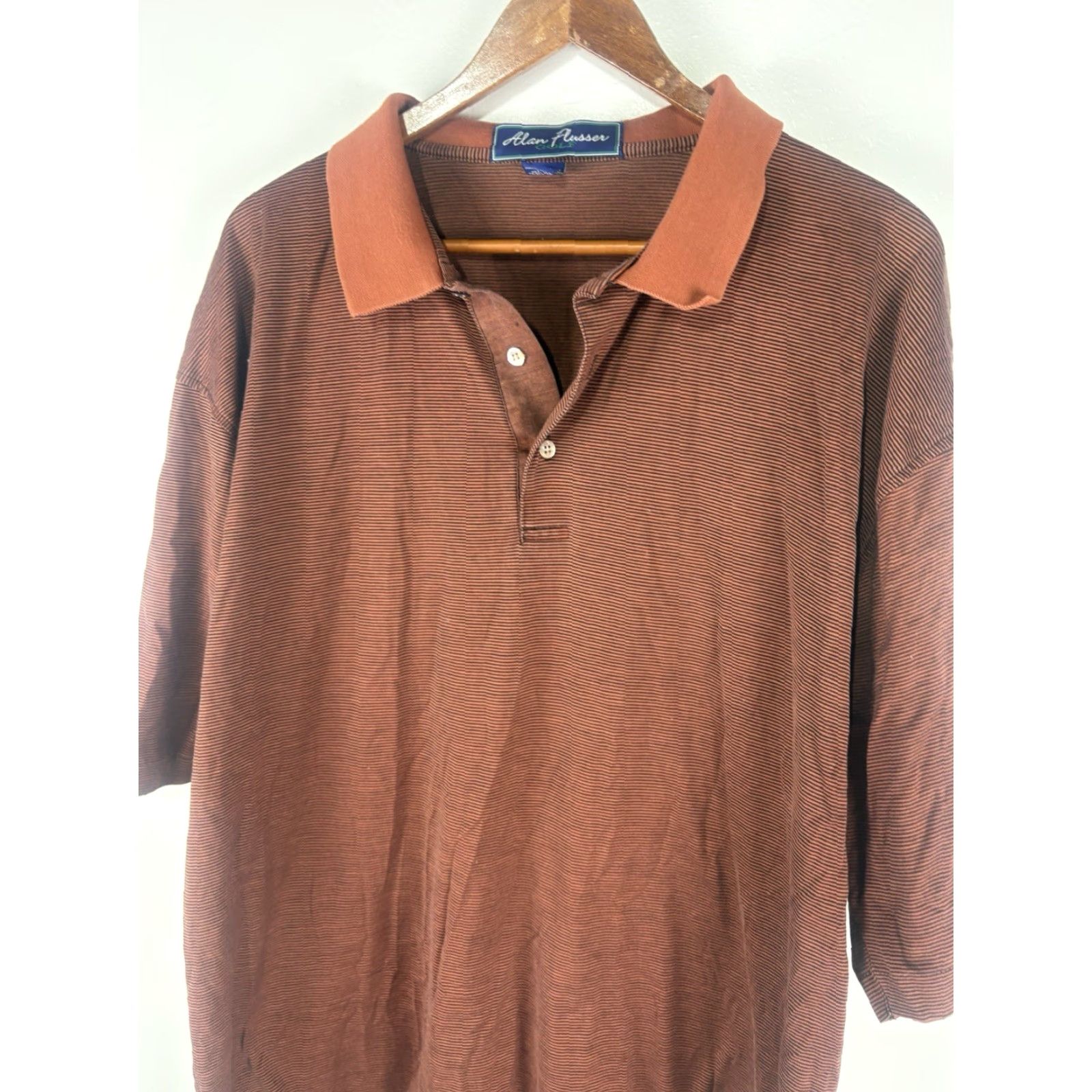 Vintage VINTAGE Alan Flusser Golf Polo Men’s 2XL Short Sleeve Burnt Orange/Black Striped Cotton Activewear Size US XXL / EU 58 / 5 - 2 Thumbnail