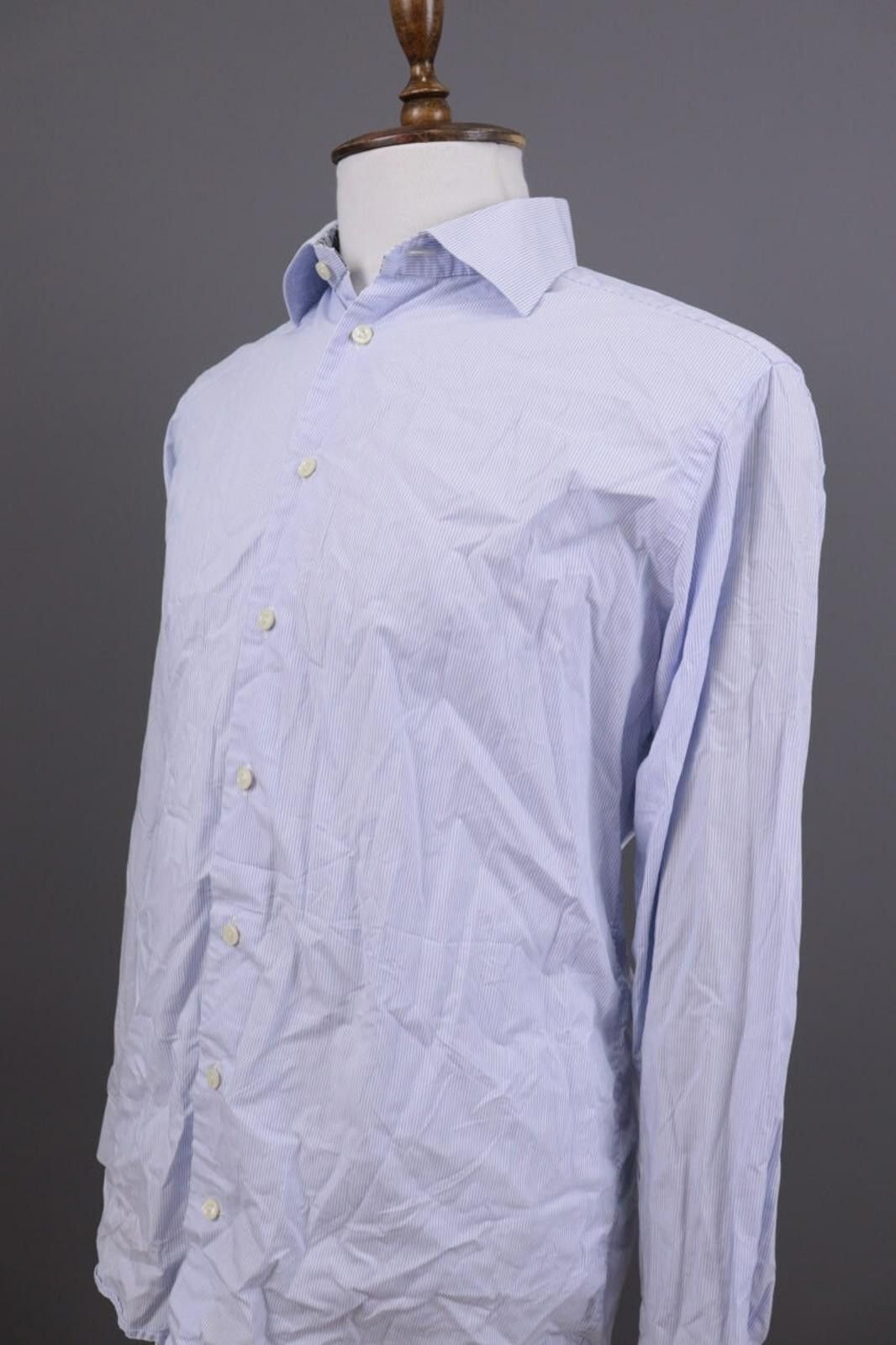 Eton Eton Slim Blue Pinstripe Floral Shirt Size 41 / 16 Size US M / EU 48-50 / 2 - 7 Thumbnail