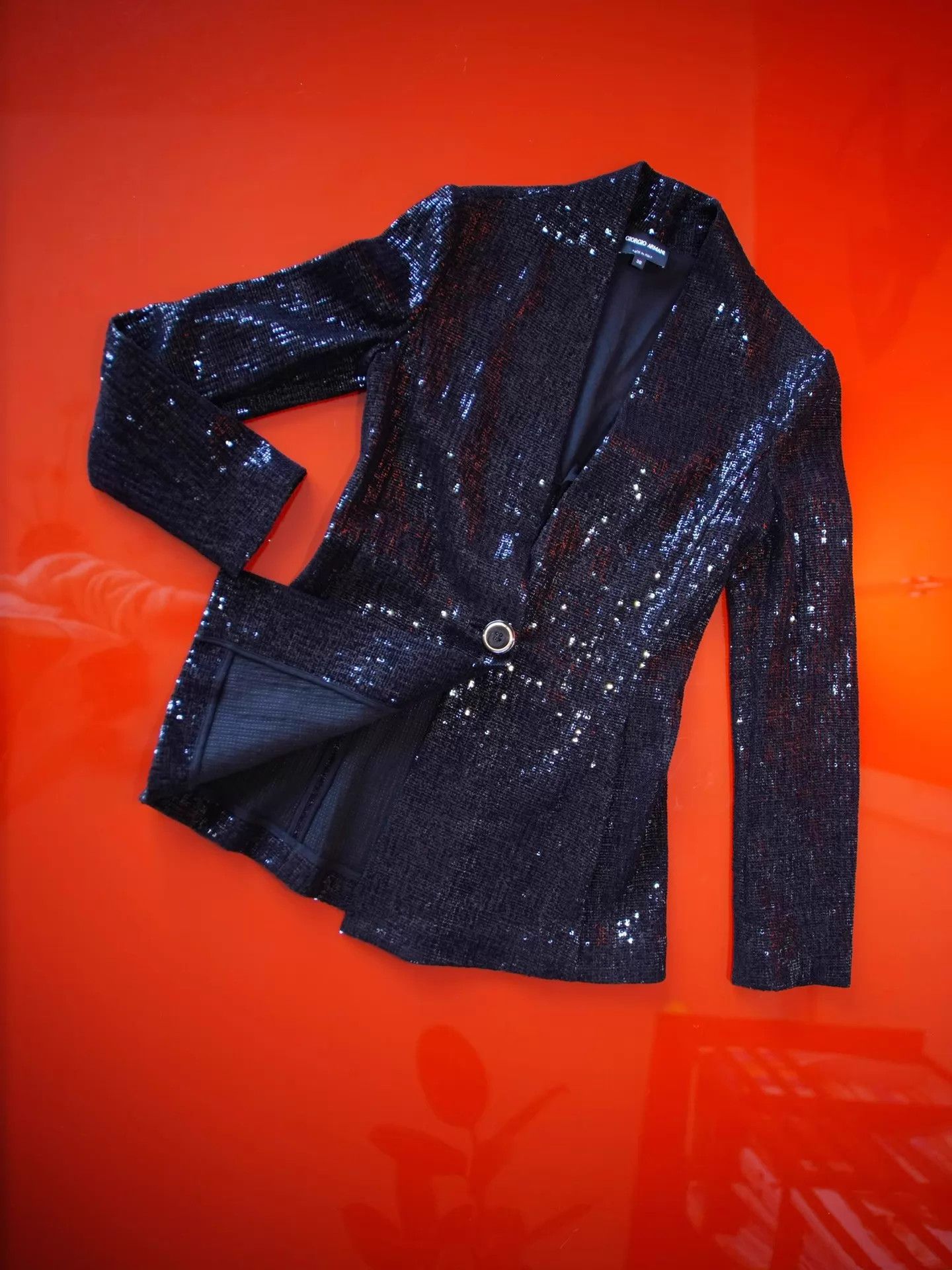 Armani GIORGIO ARMANI Vintage Black Sequin Stretch Suit XS-S Size XS / US 0-2 / IT 36-38 - 3 Thumbnail