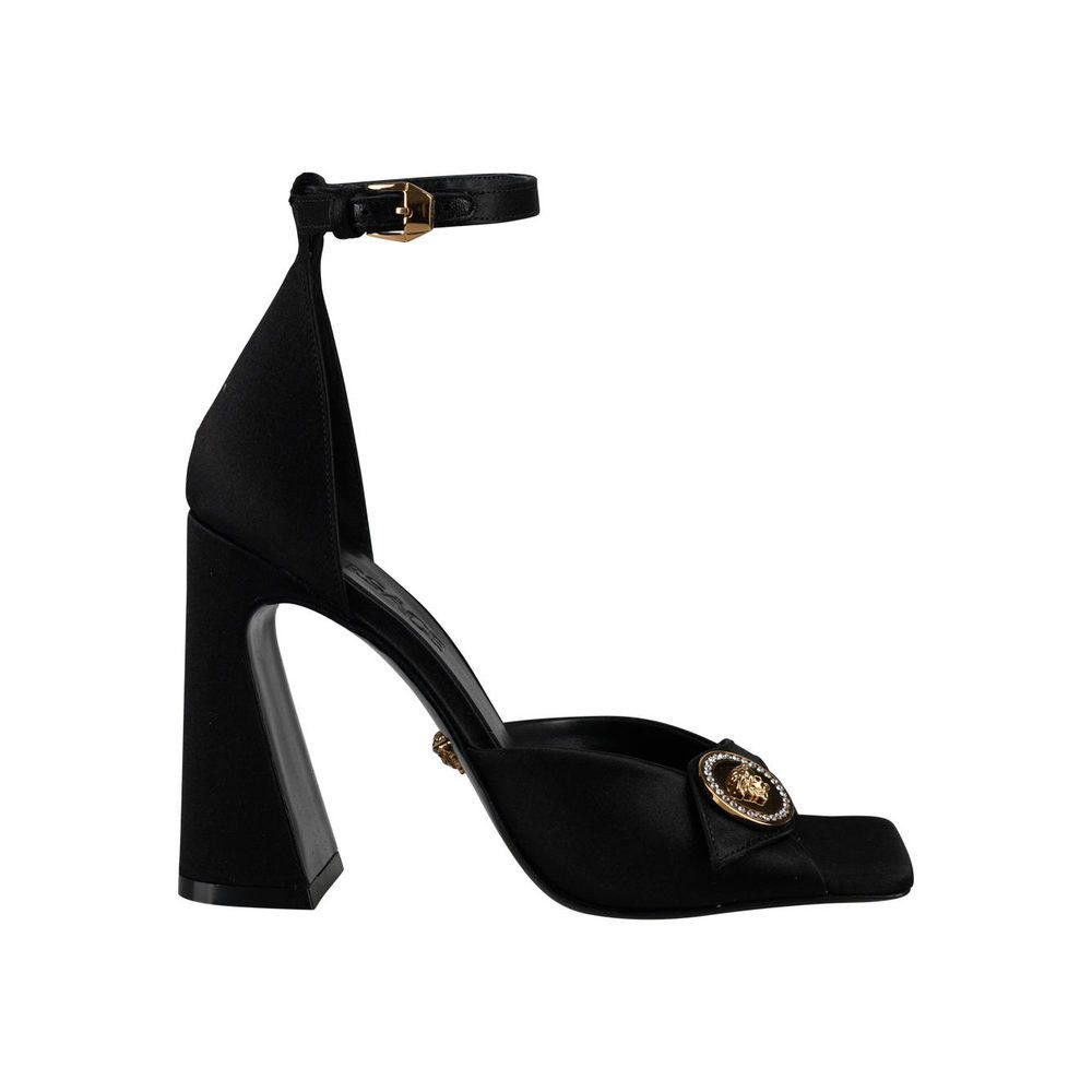 VERSACE BLACK RASO LOGO LEATHER PUMP SIZE 40