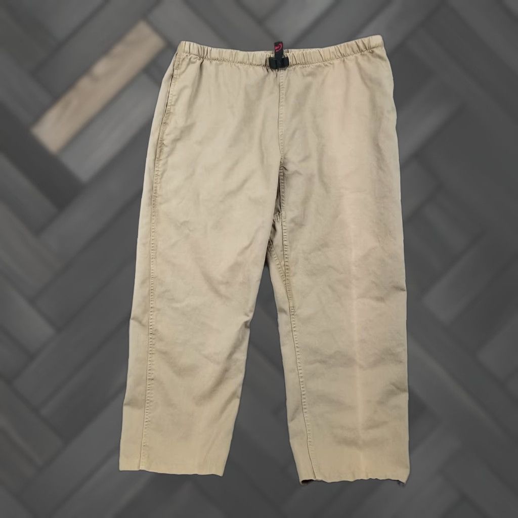 Gramicci Mens Pants Khaki Twill Elastic Waist Climbing Hiking Casual Outdoor Adjustable Belt Buckle Pockets 32 Inseam 28 Mens