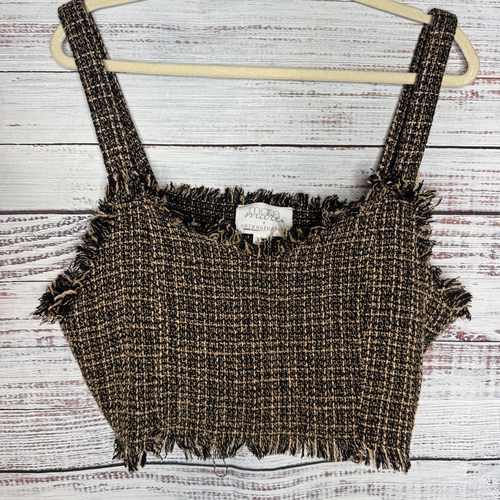 Anthropologie Mare Mare x Anthropologie Tweed Crop Top Fray Square Neck L Size L / US 10 / IT 46 - 2 Thumbnail