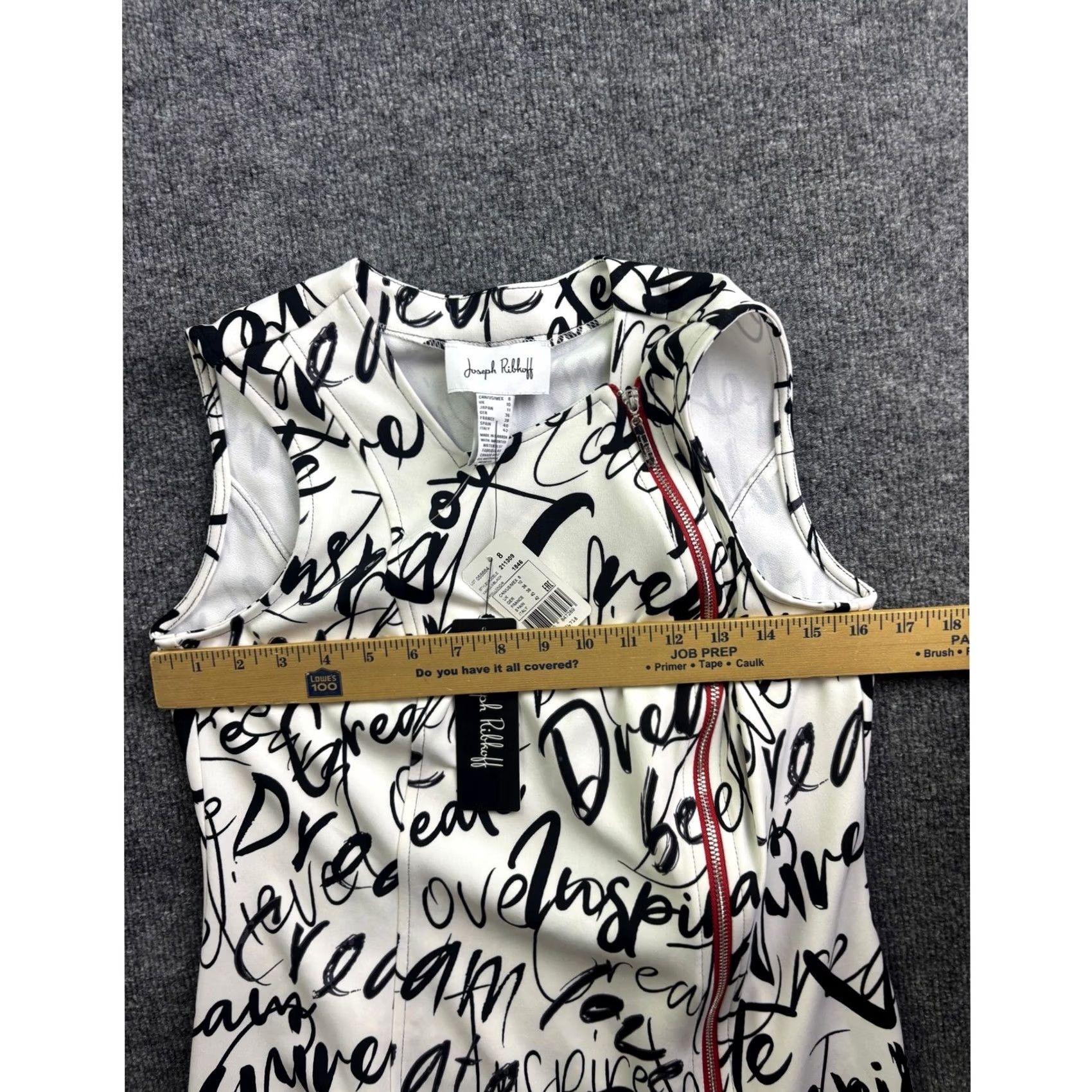 Joseph Ribkoff Joseph Ribkoff Graffiti Sheath Dress Womens 8 White Black Script Print Red Zip Size M / US 6-8 / IT 42-44 - 4 Thumbnail