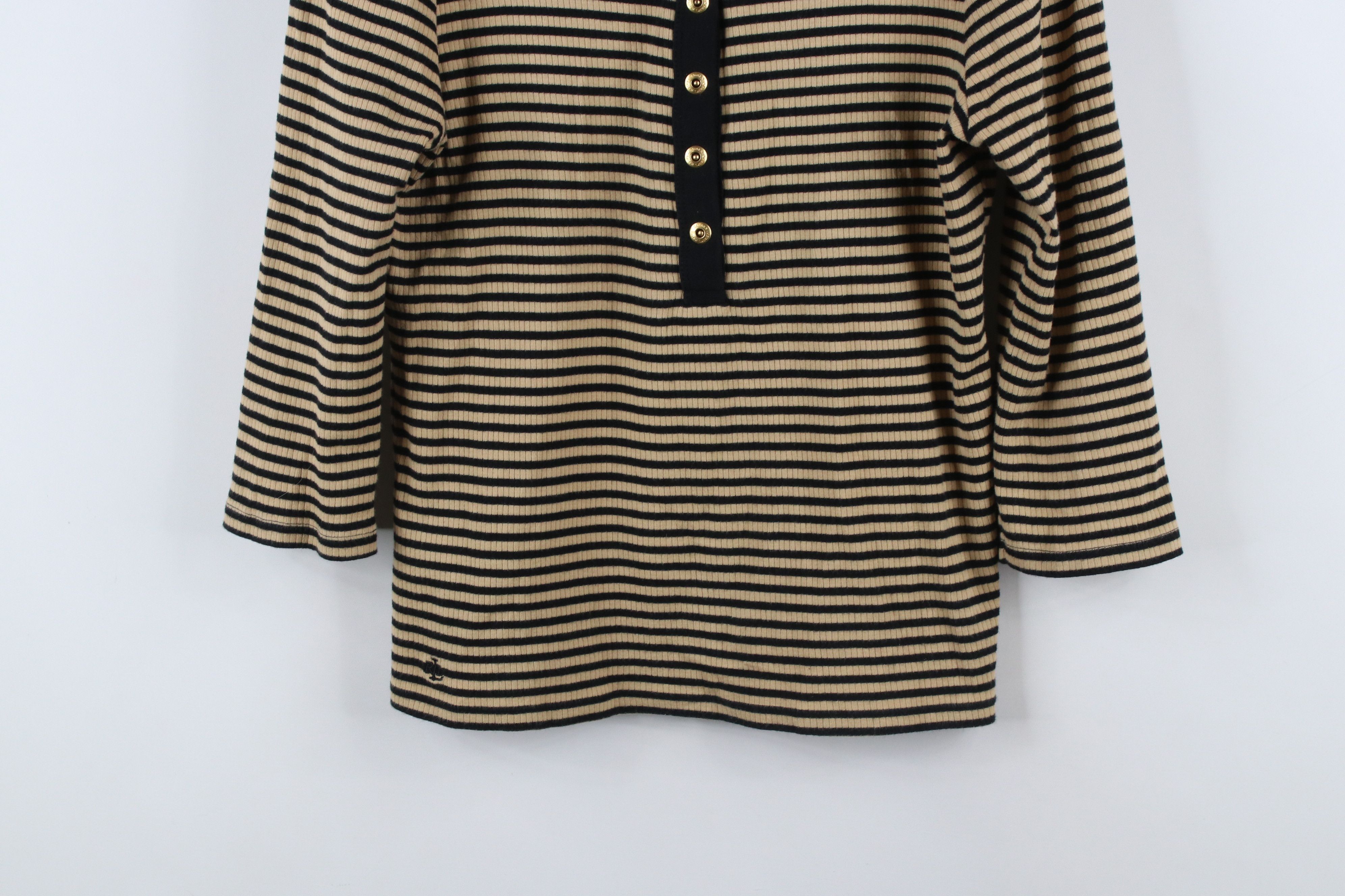 Ralph Lauren × Vintage Vintage 90s Ralph Lauren Striped Ribbed Knit Henley T-Shirt Size L / US 10 / IT 46 - 3 Thumbnail