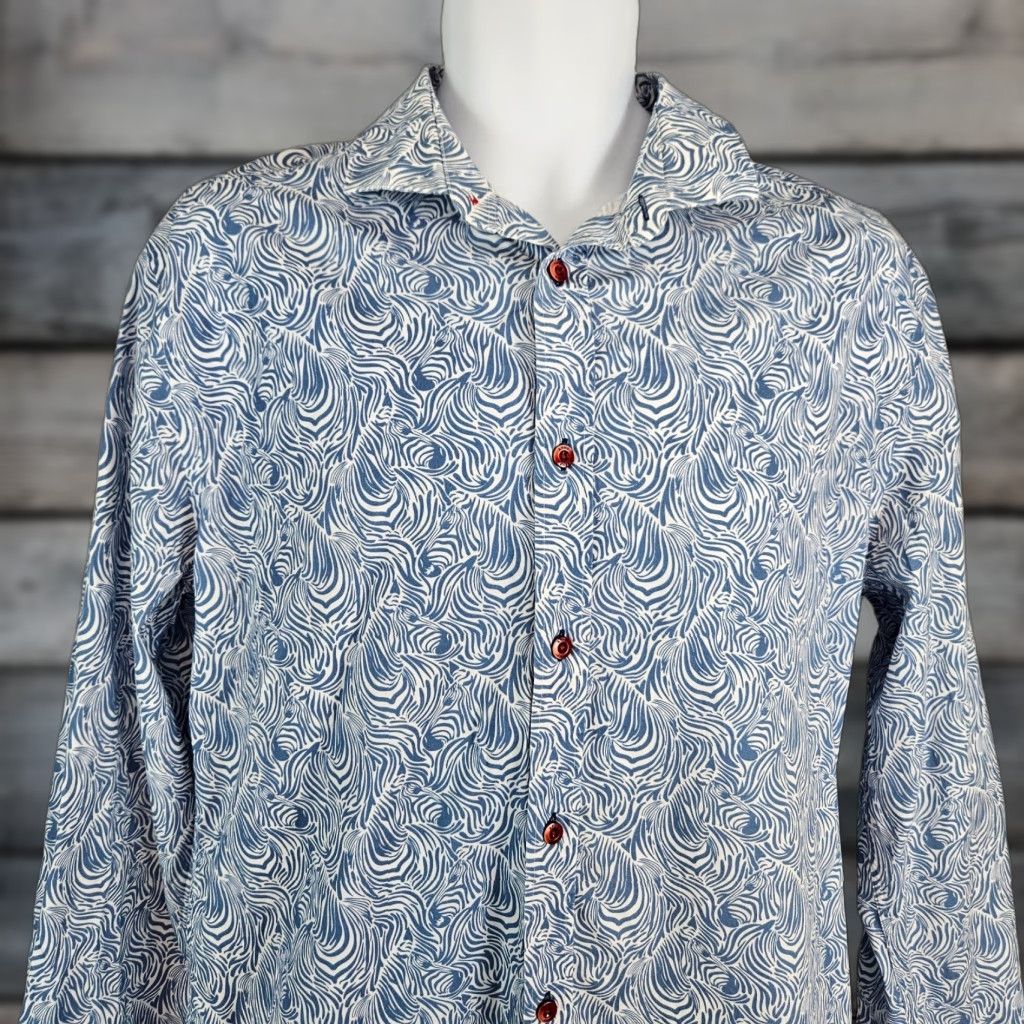 FRED A Fish Named Fred Mens Button Up Shirt Zebra All Over Print Blue Sz M Size US M / EU 48-50 / 2 - 1 Thumbnail