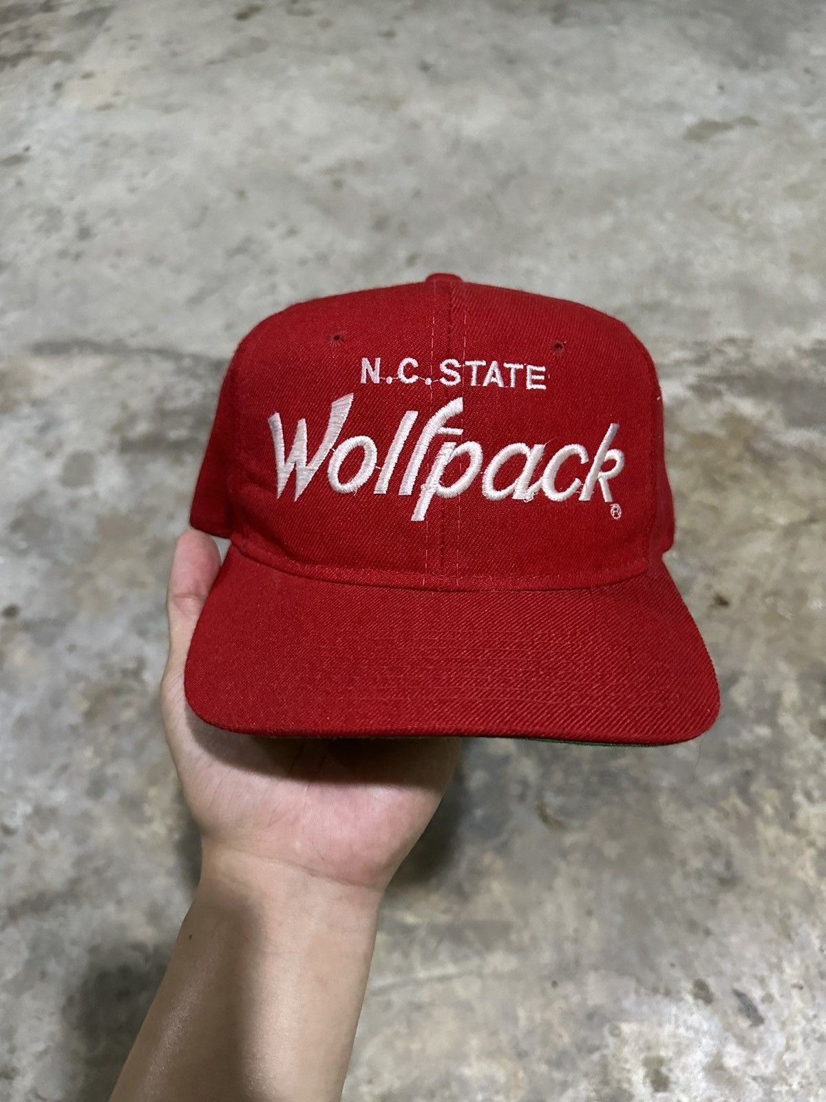 Vintage NC State Wolfpack Script offers Sports Specialties Snapback Hat Cap