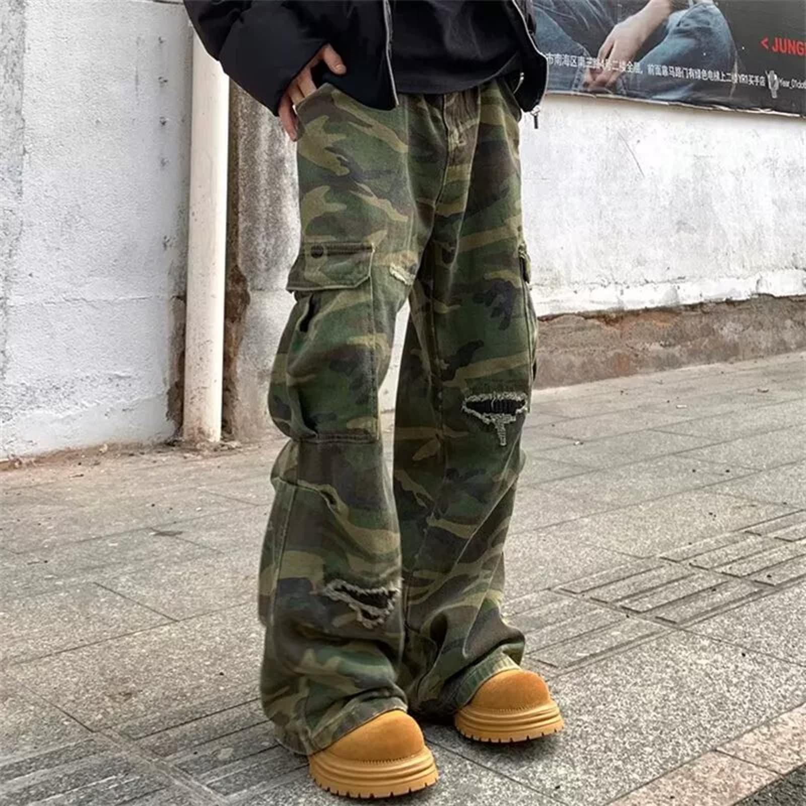 Other Camo Distressed Cargo Stacked Pants, Wide Leg Flared Pants Size US 32 / EU 48 - 1 Thumbnail