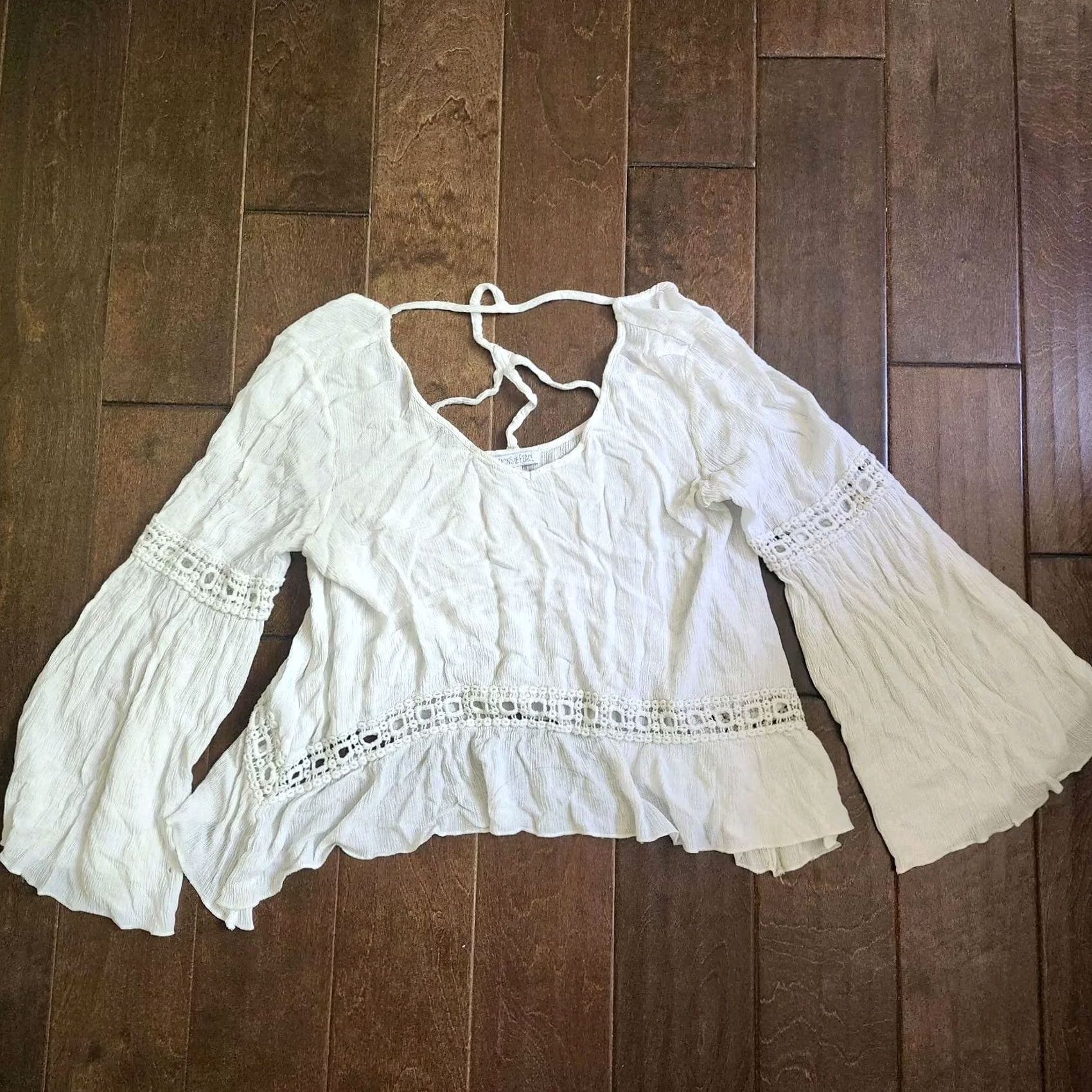 Vintage Patrons Of Peace Blouse Shirt Juniors M White Rayon Pullover Casual Travel Party/Cocktail Spring Summer Fall Womens Girls? Size M / US 6-8 / IT 42-44 - 2 Thumbnail