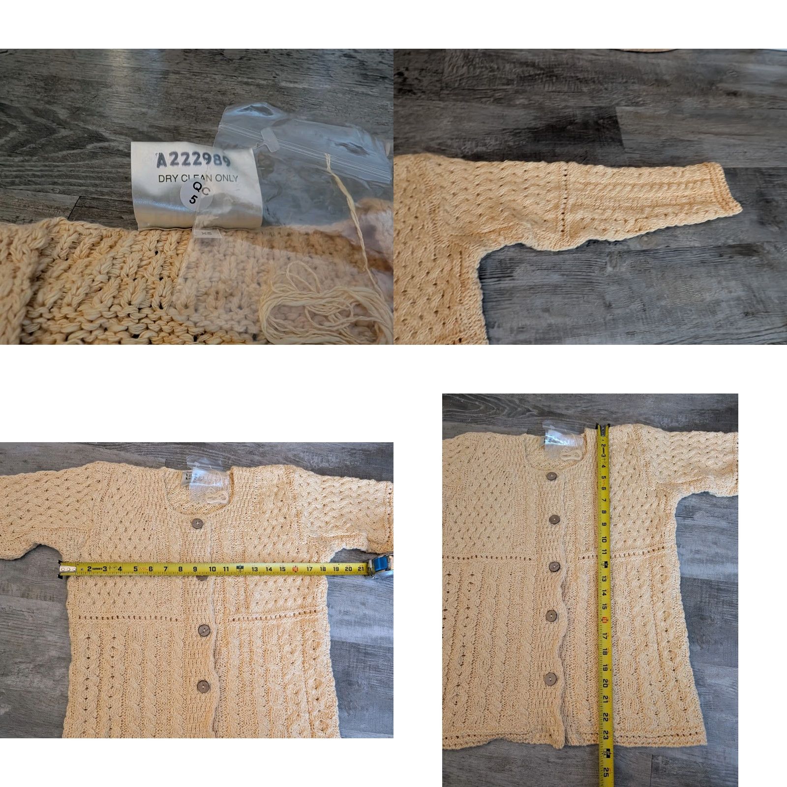 Buttero Kilronan Knitwear Cardigan Sweater Womens XS Yellow Cotton Blend, Linen Knit Geometric Cable-Knit Round Neck Long Sleeve Button Crochet Relaxed Irish Size XS / US 0-2 / IT 36-38 - 8 Thumbnail