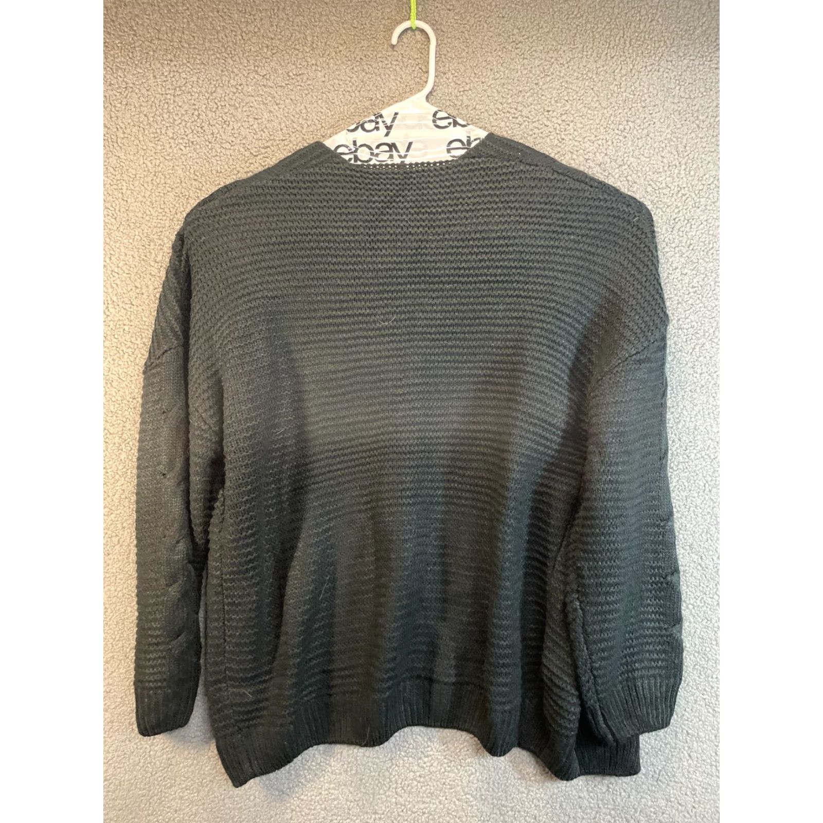 Vintage Women’s Open Front Cardigan 2XL Black Acrylic Knit Balloon Sleeve Casual Open Front Heavyweight Sweater Classic Size XXL / US 16-18 / IT 52-54 - 4 Thumbnail