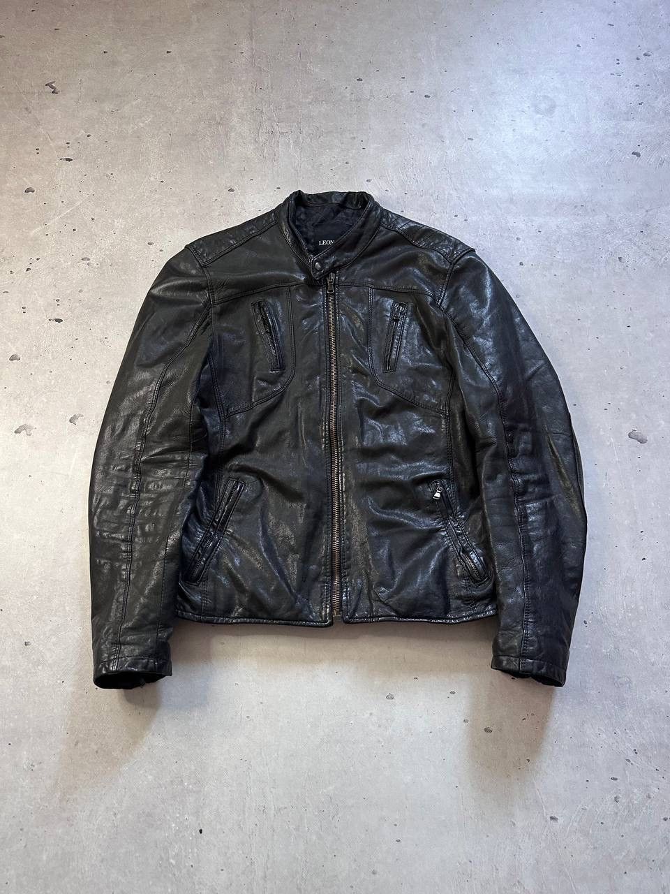 Leonardo Black Leather Biker Jacket Y2K Avant Garde MOTO - Main Image