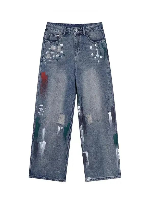 VIBE Paint splashed ripped jeans straight leg street trousers Size US 32 / EU 48 - 6 Thumbnail