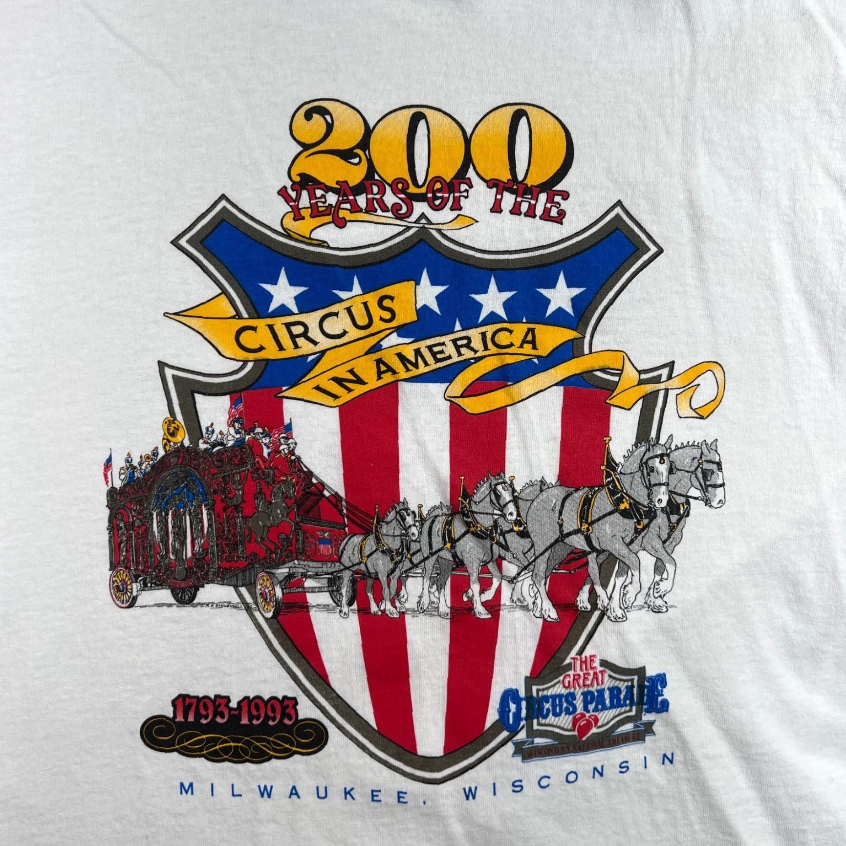 Fruit Of The Loom VINTAGE Fruit of the Loom Circus Shirt XL Men's White 1990s Circus Parade Milwaukee Wisconsin Graphic Tee Size US XL / EU 56 / 4 - 2 Thumbnail