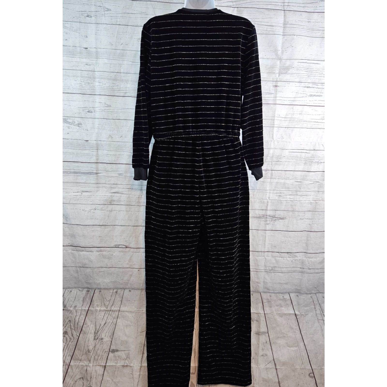 Vintage Suzie Kondi Jumpsuit One-Piece Womens V-Neck Black Gold Striped L Size 36" / US 14 / IT 50 - 3 Thumbnail