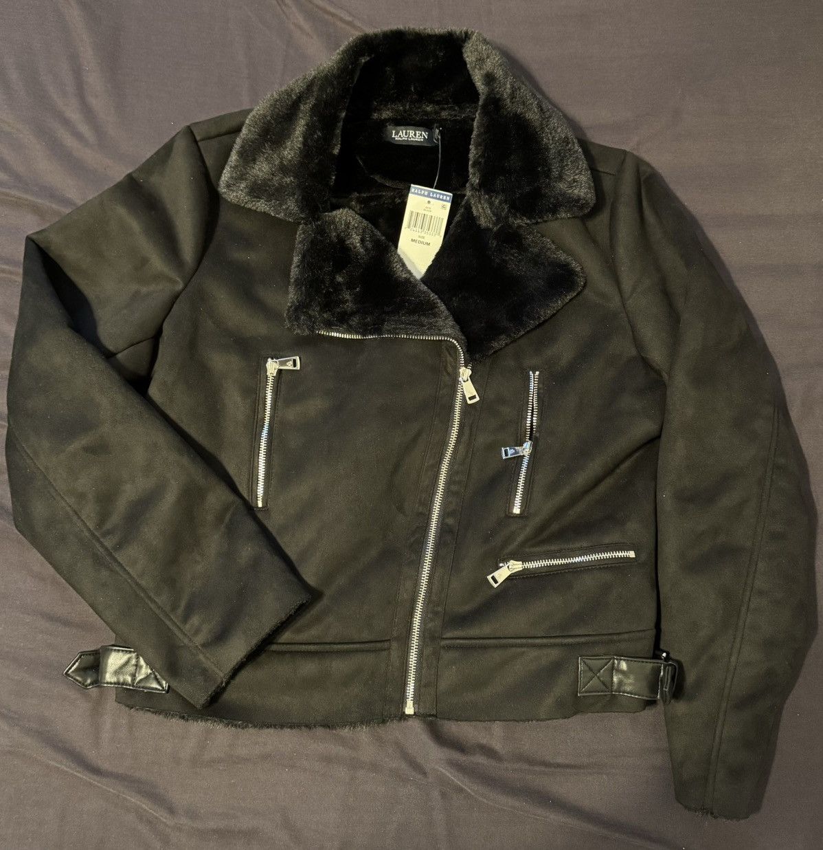 Lauren Ralph Lauren × Ralph Lauren Lauren Ralph Lauren Black Faux Shearling Moto Jacket Size M / US 6-8 / IT 42-44 - 1 Thumbnail