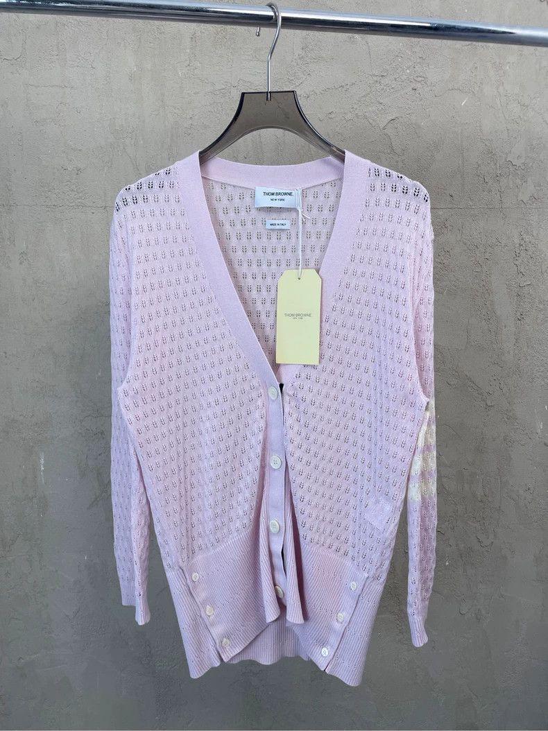 Thom Browne Thom browne Pink purple four-striped knitted cardigan jacke Size M / US 6-8 / IT 42-44 - 1 Thumbnail