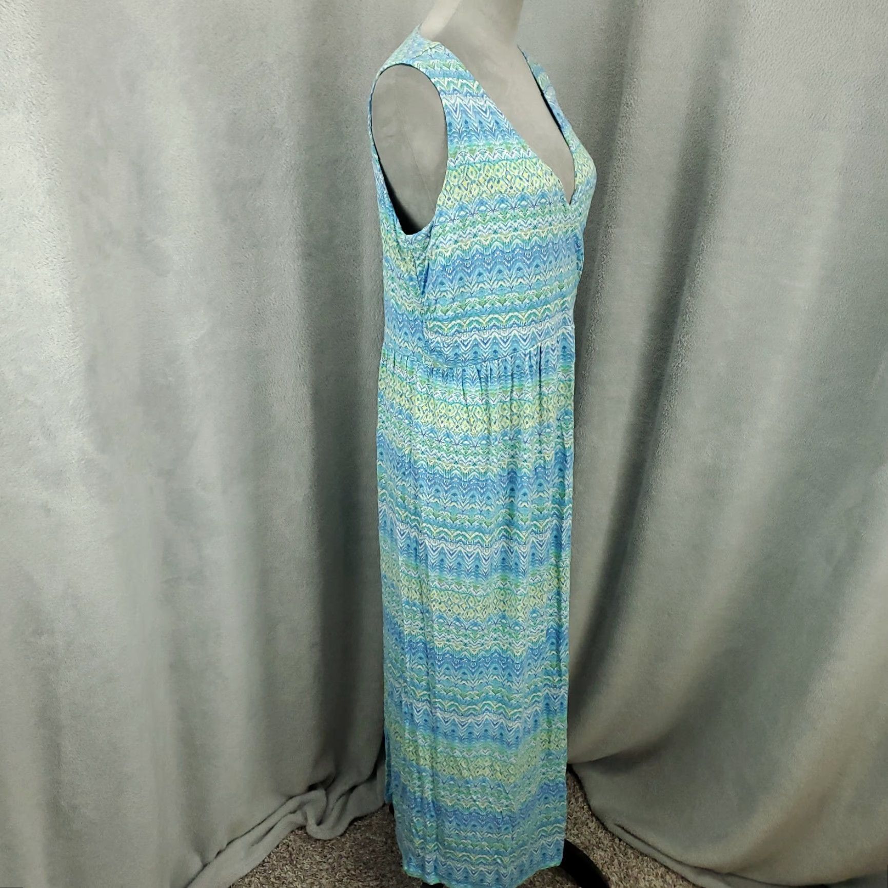 J. Jill J Jill Maxi Dress Faux Wrap Womens Medium Stretch Blue Green Yellow Long V Neck Size M / US 6-8 / IT 42-44 - 2 Thumbnail