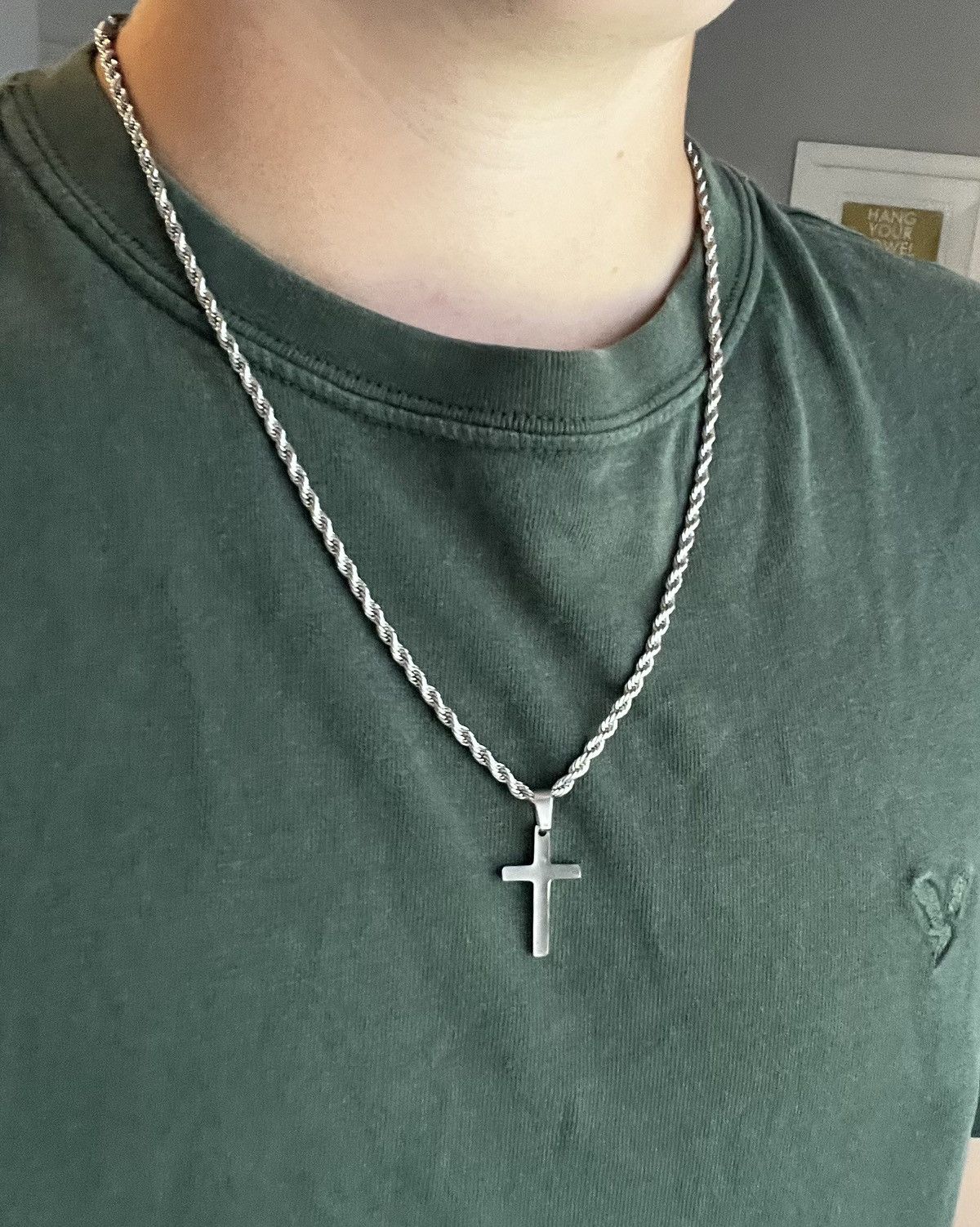 Vintage Silver cross pendant with rope chain Size ONE SIZE - 1 Thumbnail