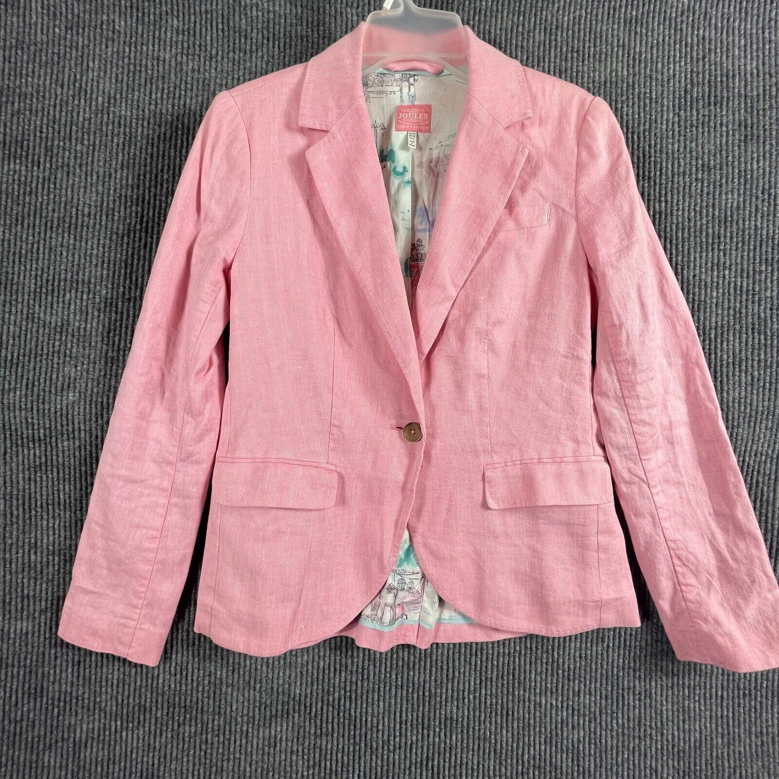 Vintage Joules Coat Womens 10 Pink Single Breasted Linen Blend Blazer