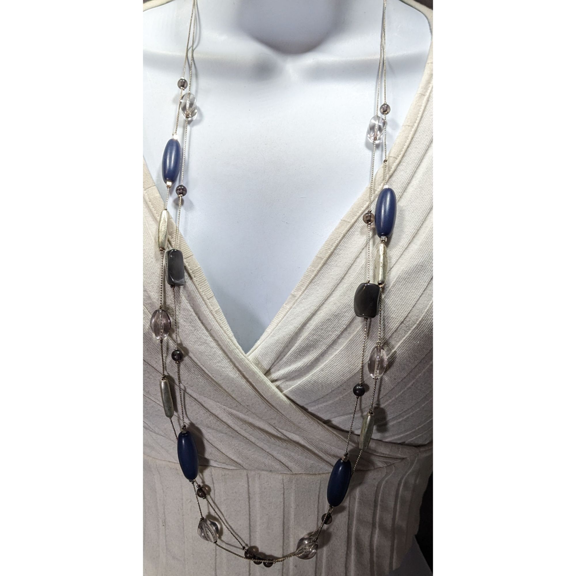 Other Multi-Strand Beaded Necklace With Blue Silver & Clear Beads Size ONE SIZE - 2 Thumbnail