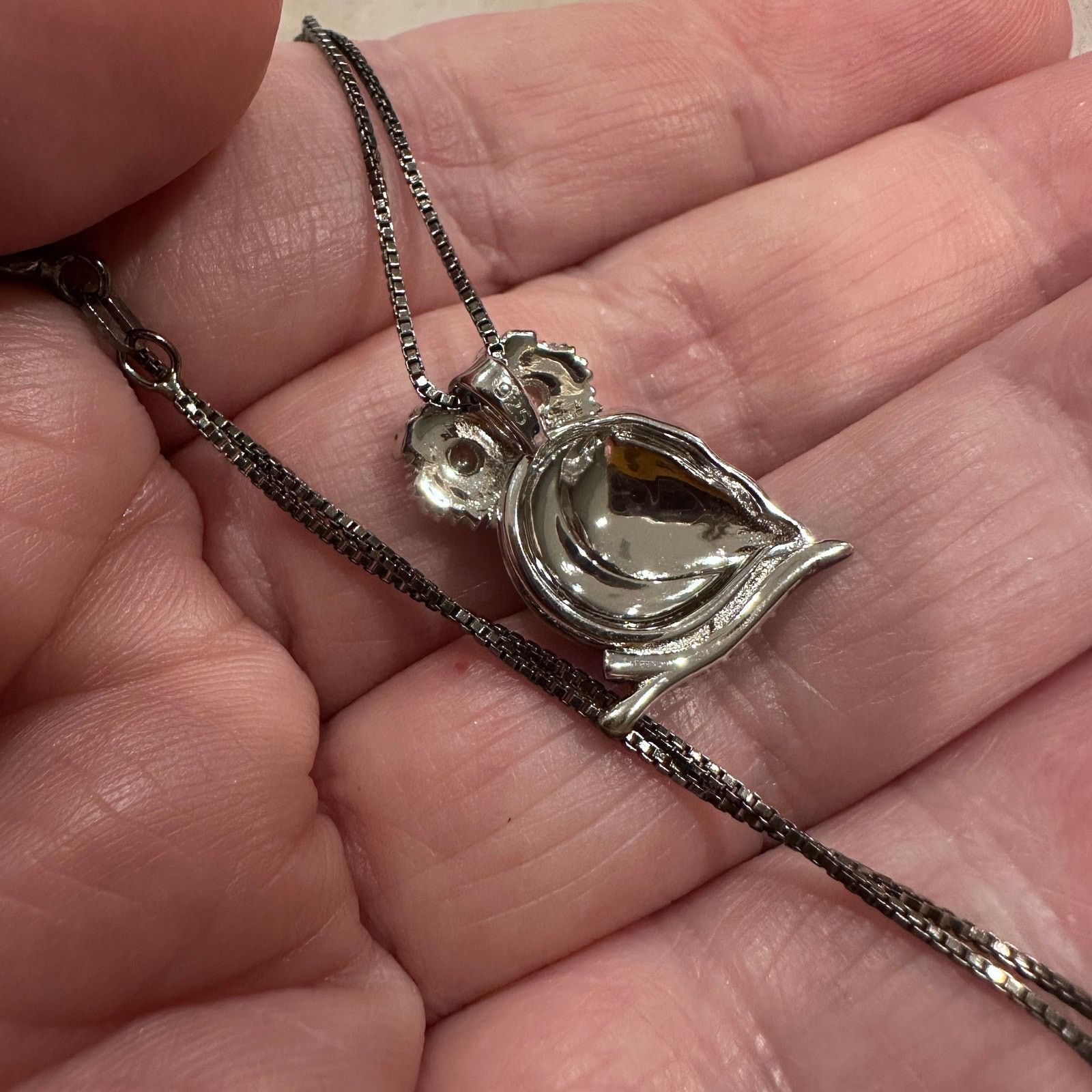 The Unbranded Brand Sterling Silver Hand-Painted Modish Owl Necklace Size ONE SIZE - 6 Thumbnail