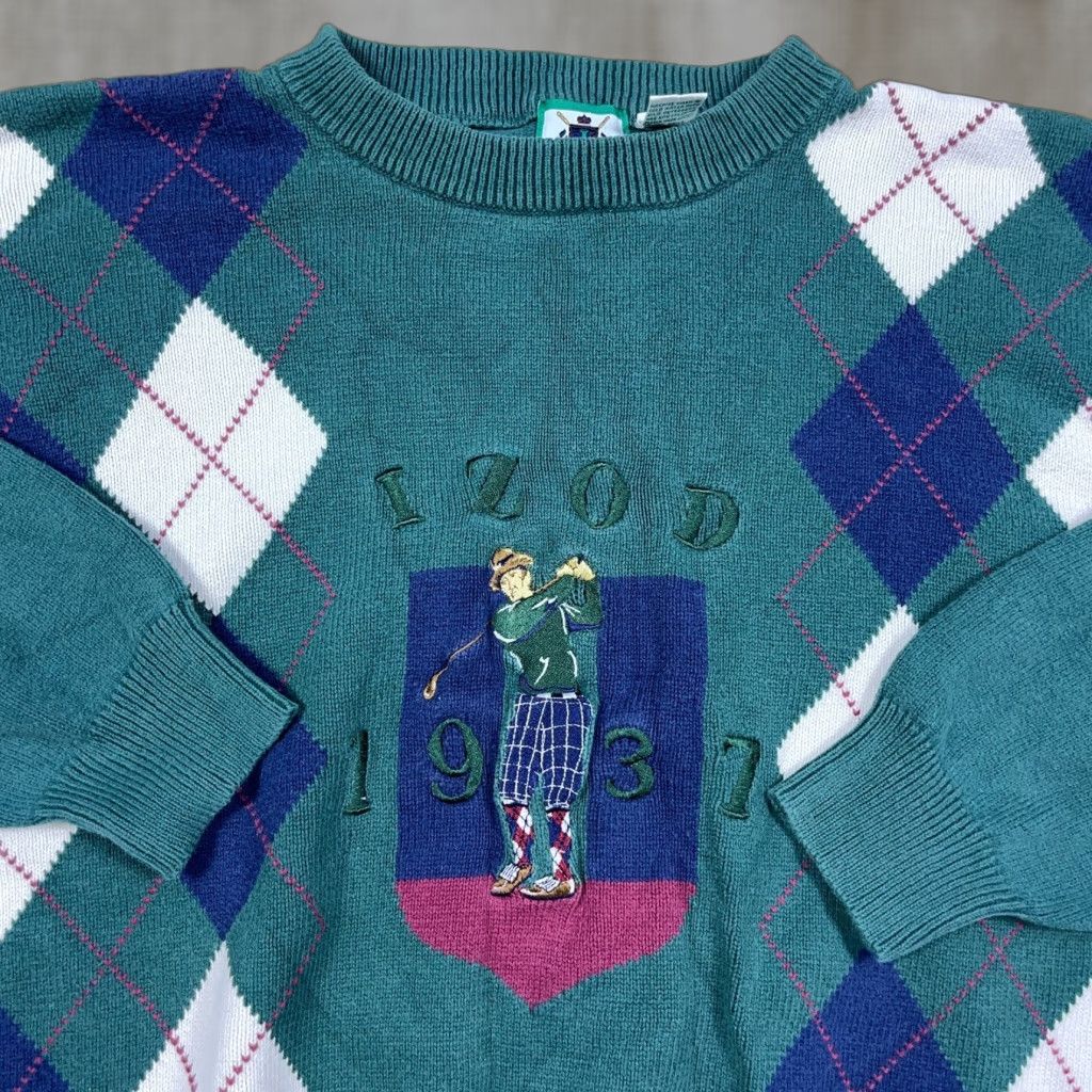 Izod VINTAGE IZOD Golf Sweater Men Large Green Heavy Knit Embroidered Grandpa 90s Size US L / EU 52-54 / 3 - 1 Thumbnail