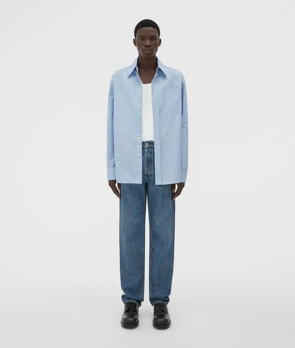 Bottega Veneta o1n1vont1224 Compact Cotton Striped Shirt in Pale Blue Size US M / EU 48-50 / 2 - 2 Thumbnail