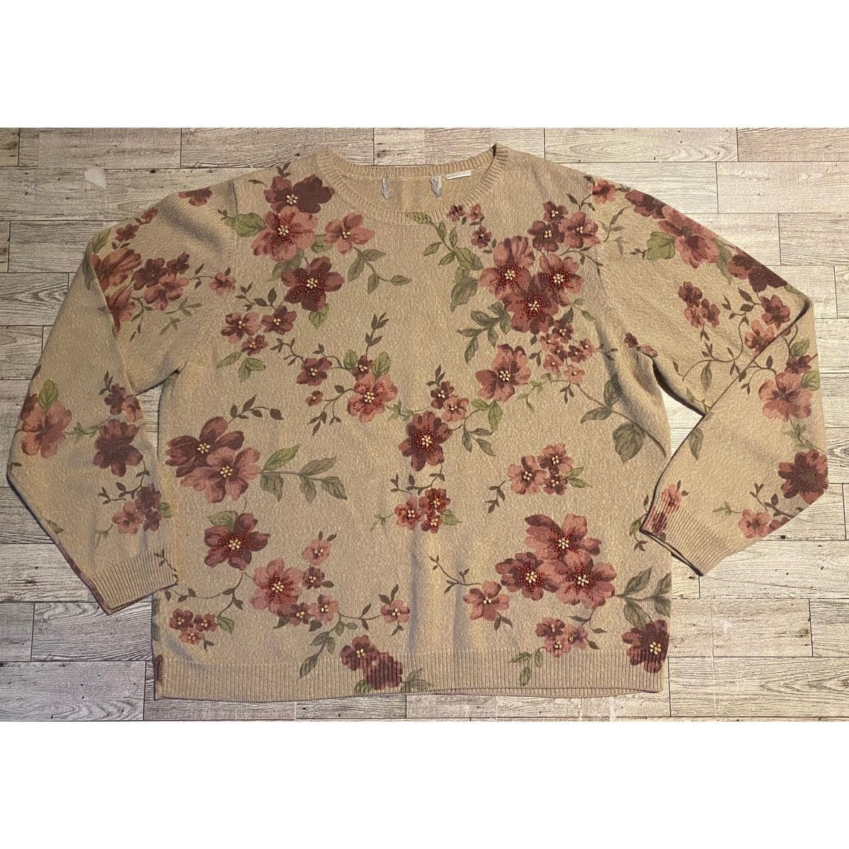 Vintage Vintage, Beige, Floral, Embellished, Pullover Sweatshirt Size S / US 4 / IT 40 - 12 Thumbnail