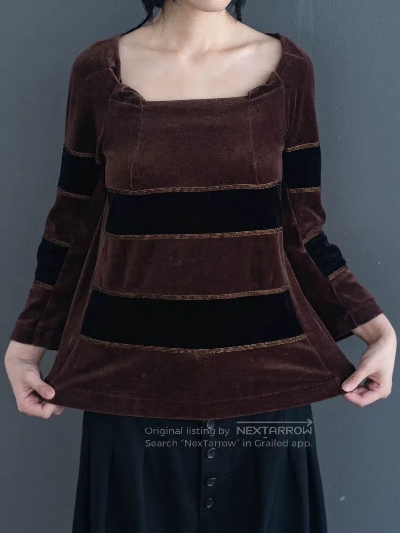 Comme des Garcons Comme Des Garcons Black and brown striped velvet top Size S / US 4 / IT 40 - 3 Thumbnail