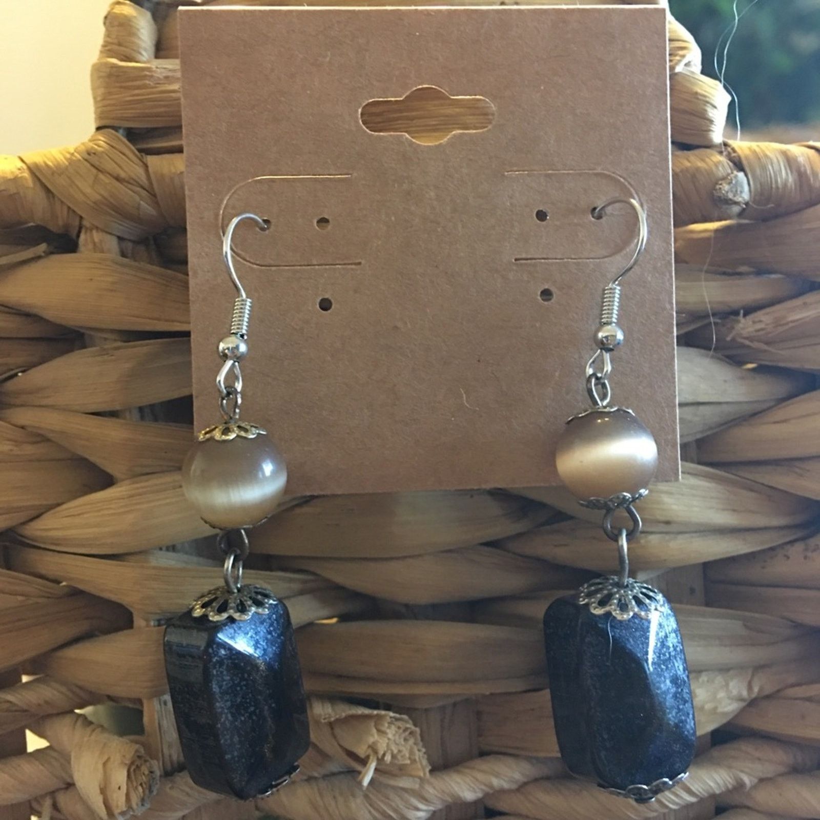 Jewelry Moon Glow Glass And Marble Bead Dangle Earrings in Brown, Women's