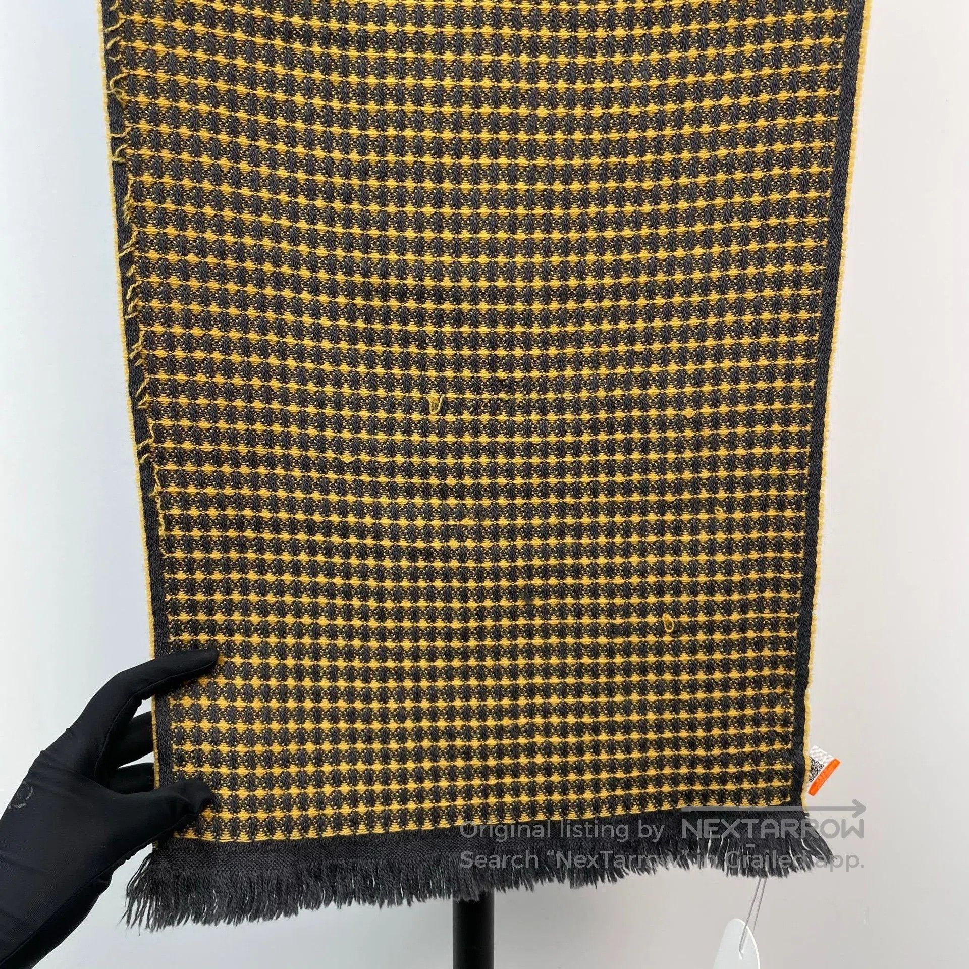 Versace Versace Yellow Plaid Pattern Embroidered Cashmere Scarf| Size ONE SIZE - 8 Thumbnail