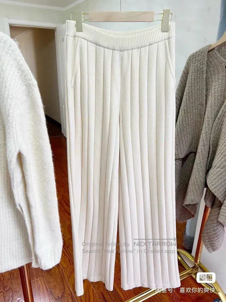 Loro Piana Loro Piana White Cashmere Ribbed Wide Leg Pants Size 26" / US 2 / IT 38 - 2 Thumbnail