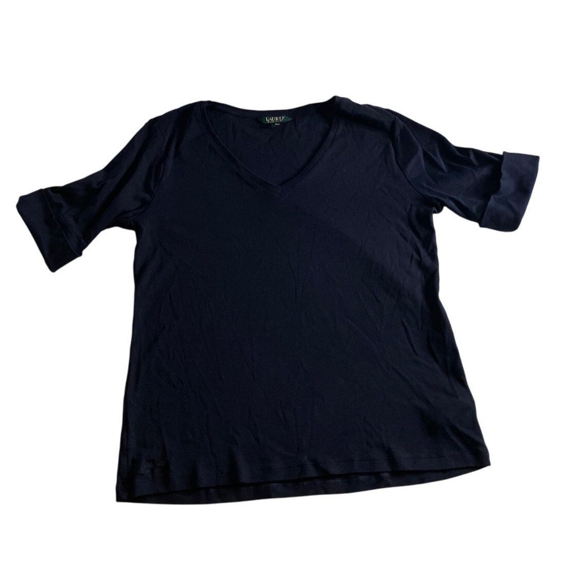 Lauren Ralph Lauren Classic Minimalist Navy Blue Cotton V-Neck Tee XL Size XL / US 12-14 / IT 48-50 - 2 Thumbnail