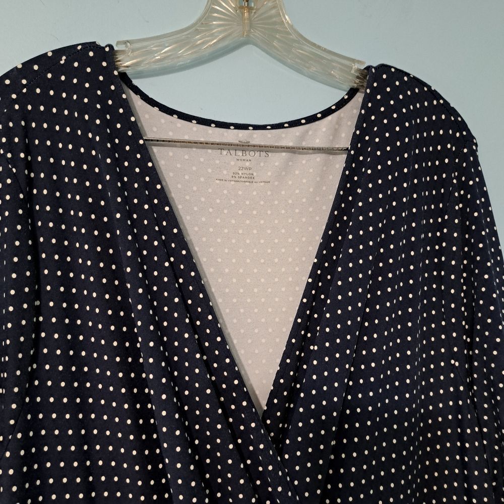 Other Talbots Polka Dot Print Faux Wrap Stretch Fabric Navy/White Size 3XL / US 20-22 - 7 Thumbnail
