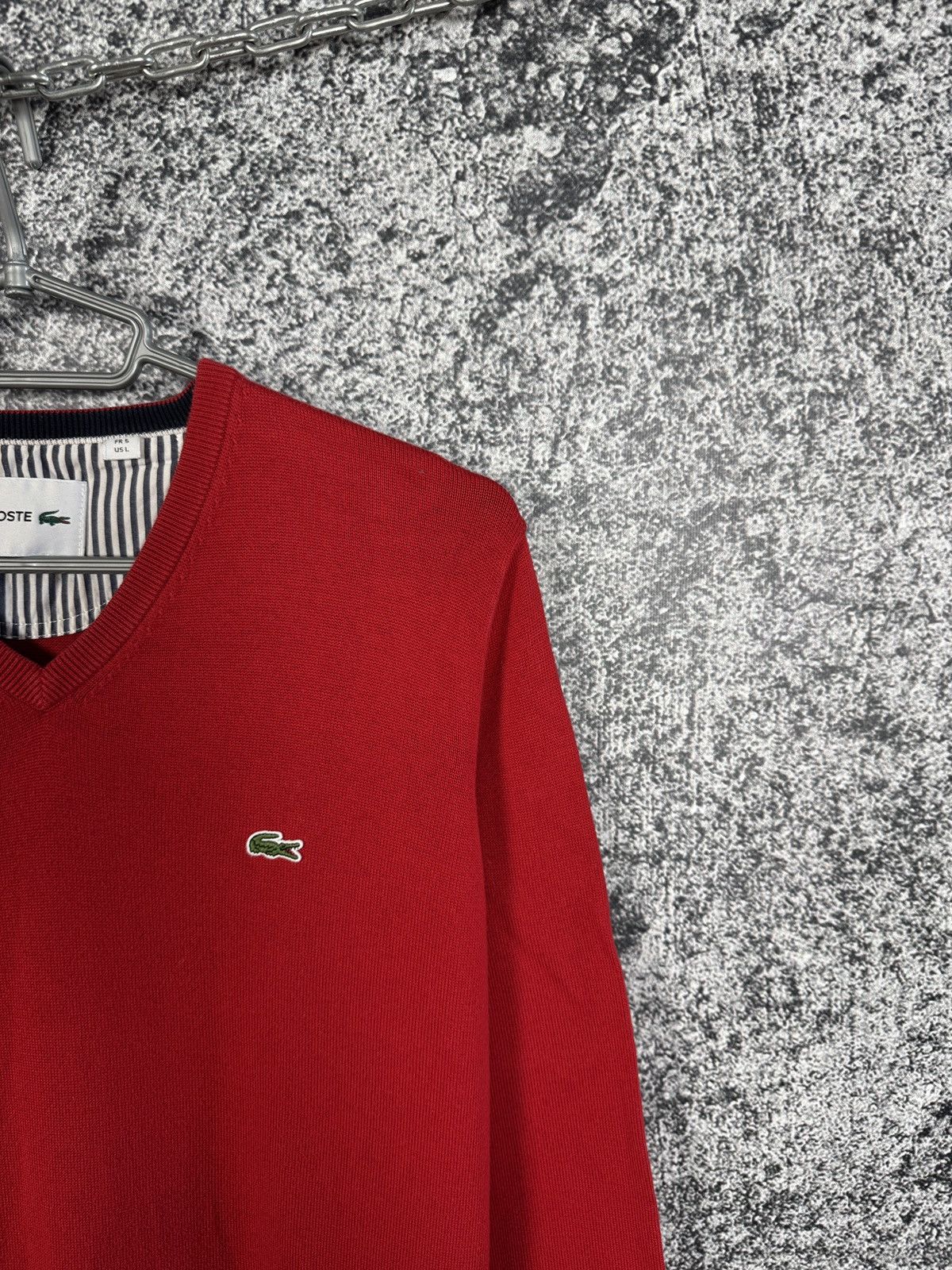 Lacoste Men’s Lacoste V-Neck Red Sweater Pullover Size 5 (Large) Size US L / EU 52-54 / 3 - 2 Thumbnail