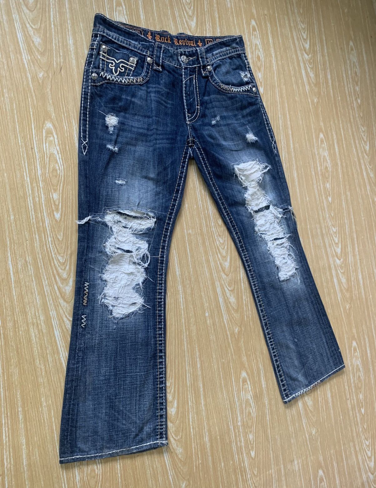 Rock Revival Rare.. Distressed Rock Revival Slim Boot Flare Jeans Pants Size US 34 / EU 50 - 3 Thumbnail