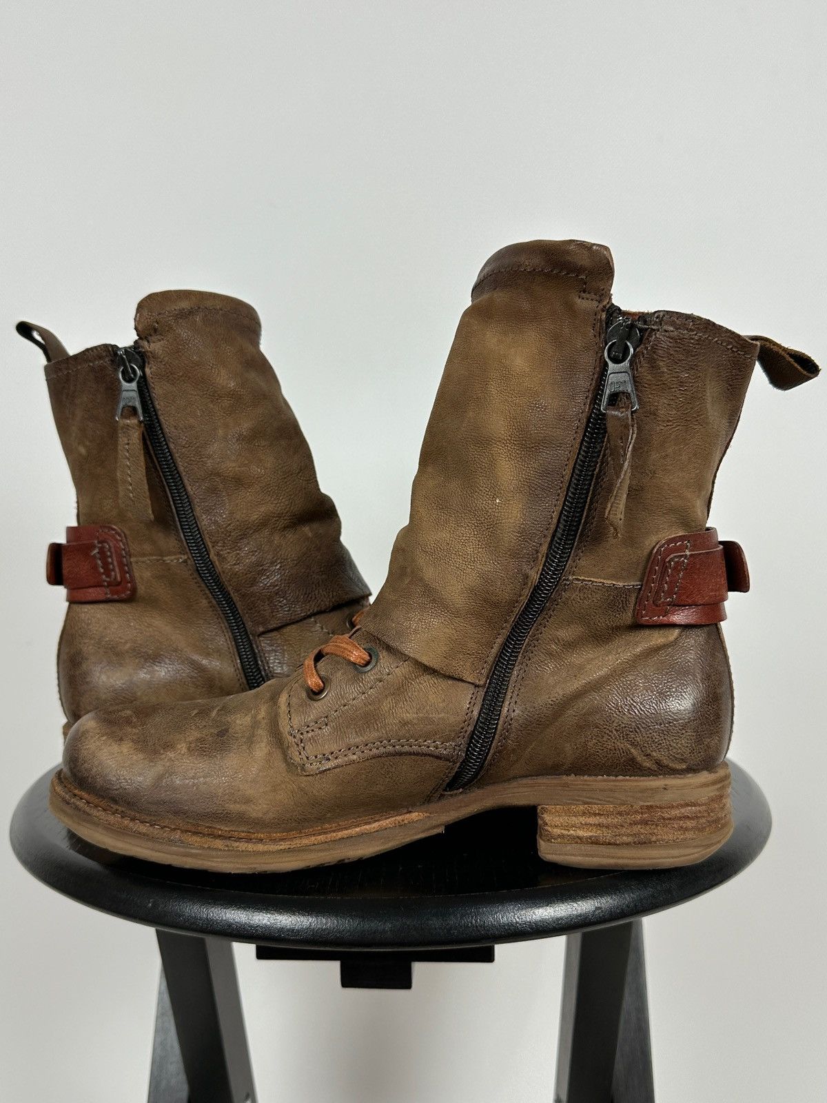 A.S.98 A.S.98. Airstep Brown Leather Biker Ankle Boots Size US 7 / IT 37 - 8 Thumbnail
