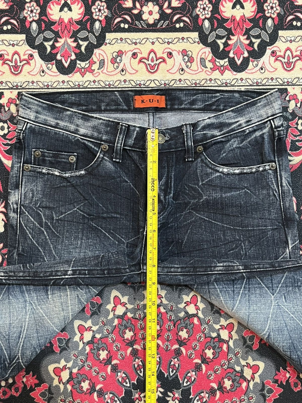 Tornado Mart K.U.I Dark Cracked Washed Distressed Flare Jeans Size US 32 / EU 48 - 12 Thumbnail