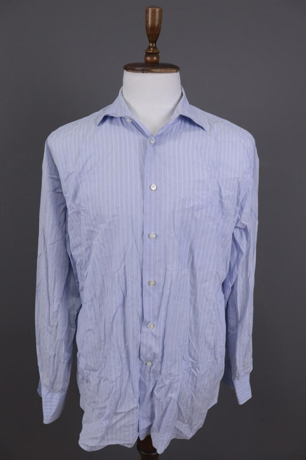 Canali Exclusive Blue Striped Button Down Shirt Size 44 / 17