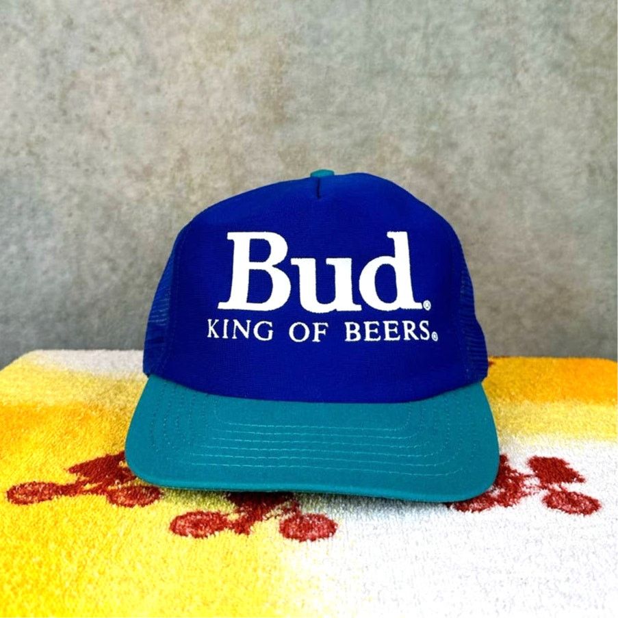 Budweiser × Vintage Vintage Bud Light King Of Beers Hat 80s One Sz Blue USA Made Size ONE SIZE - 1 Thumbnail