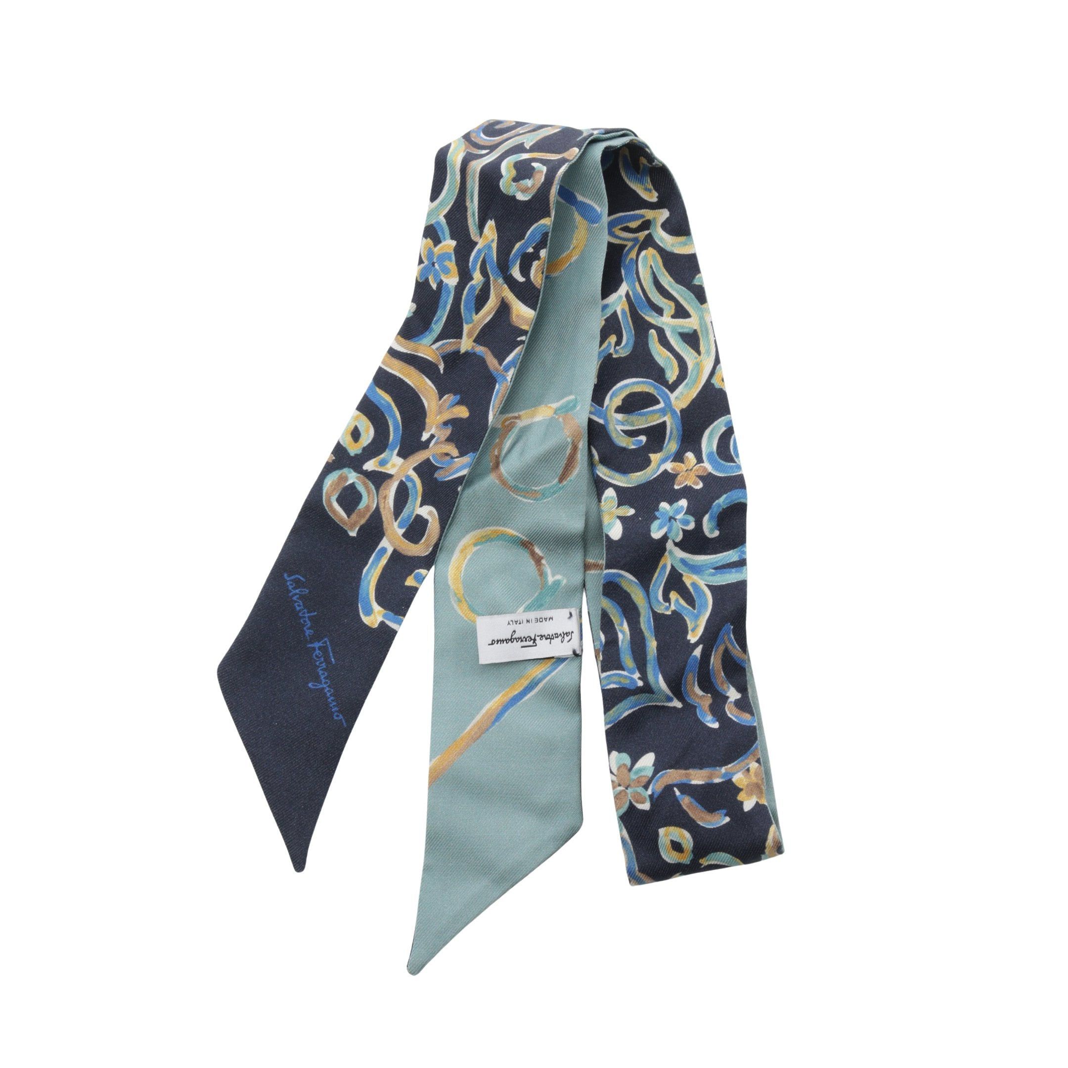 Salvatore Ferragamo Salvatore Ferragamo Scarf Silk Navy Multicolor Size ONE SIZE - 1 Thumbnail