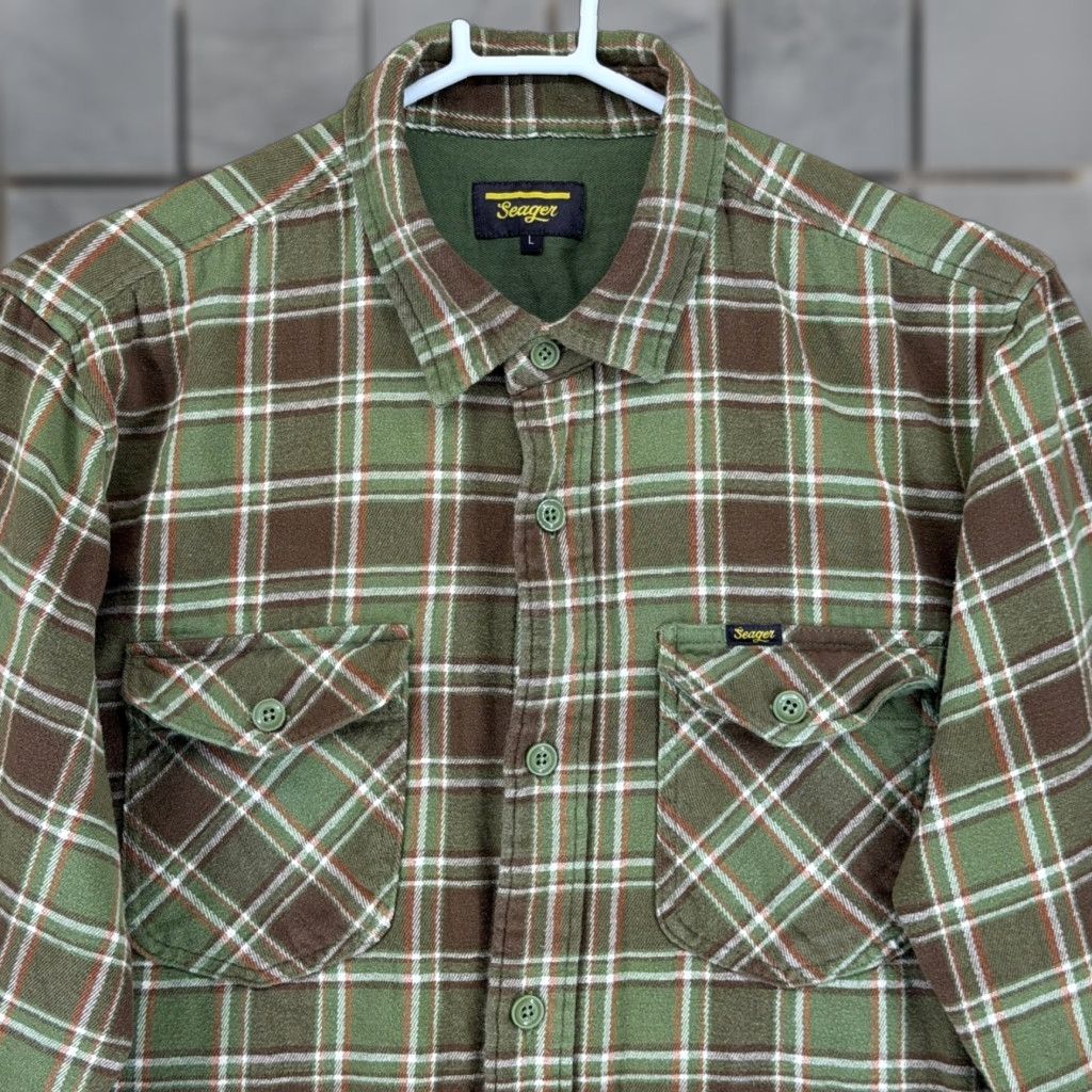Vintage Seager Mens Flannel Long Sleeve Button Up Shirt Green Plaid Size L Size US L / EU 52-54 / 3 - 1 Thumbnail