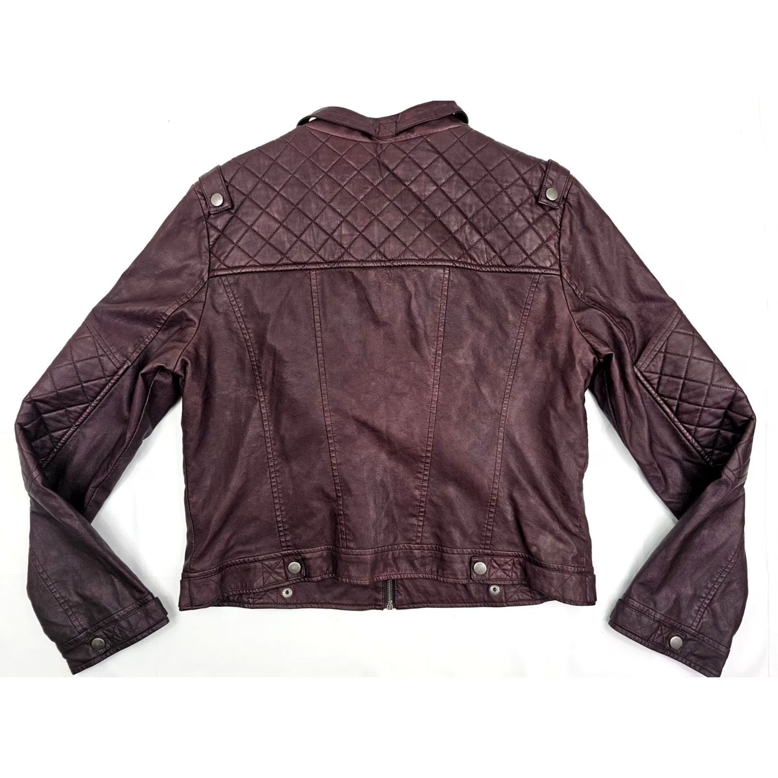 Blanc Noir Blanc Noir Faux Leather Moto Jacket Women XL Burgundy Wine Lined Full Zip, Short Sleeve? Size XL / US 12-14 / IT 48-50 - 7 Thumbnail