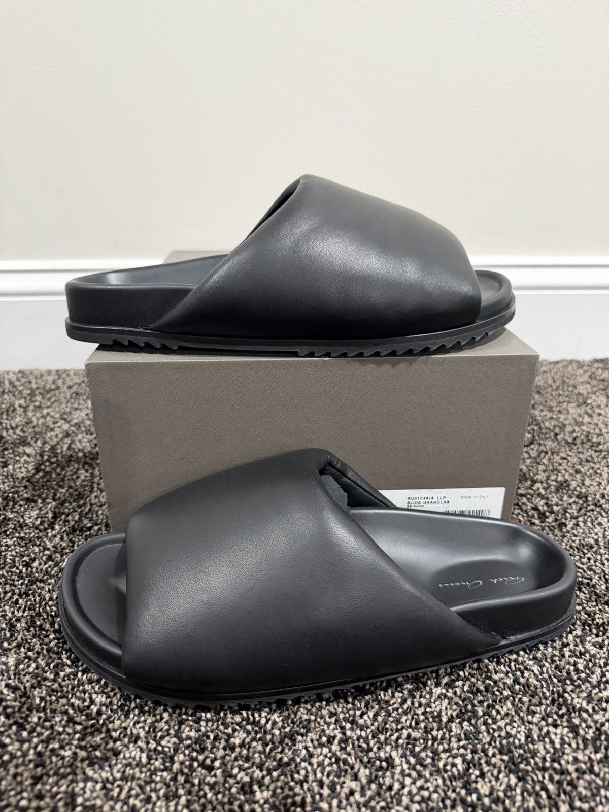 Rick Owens Rick Owens Black Leather Padded Granola Slides Slip Ons Size US 9 / EU 42 - 12 Thumbnail