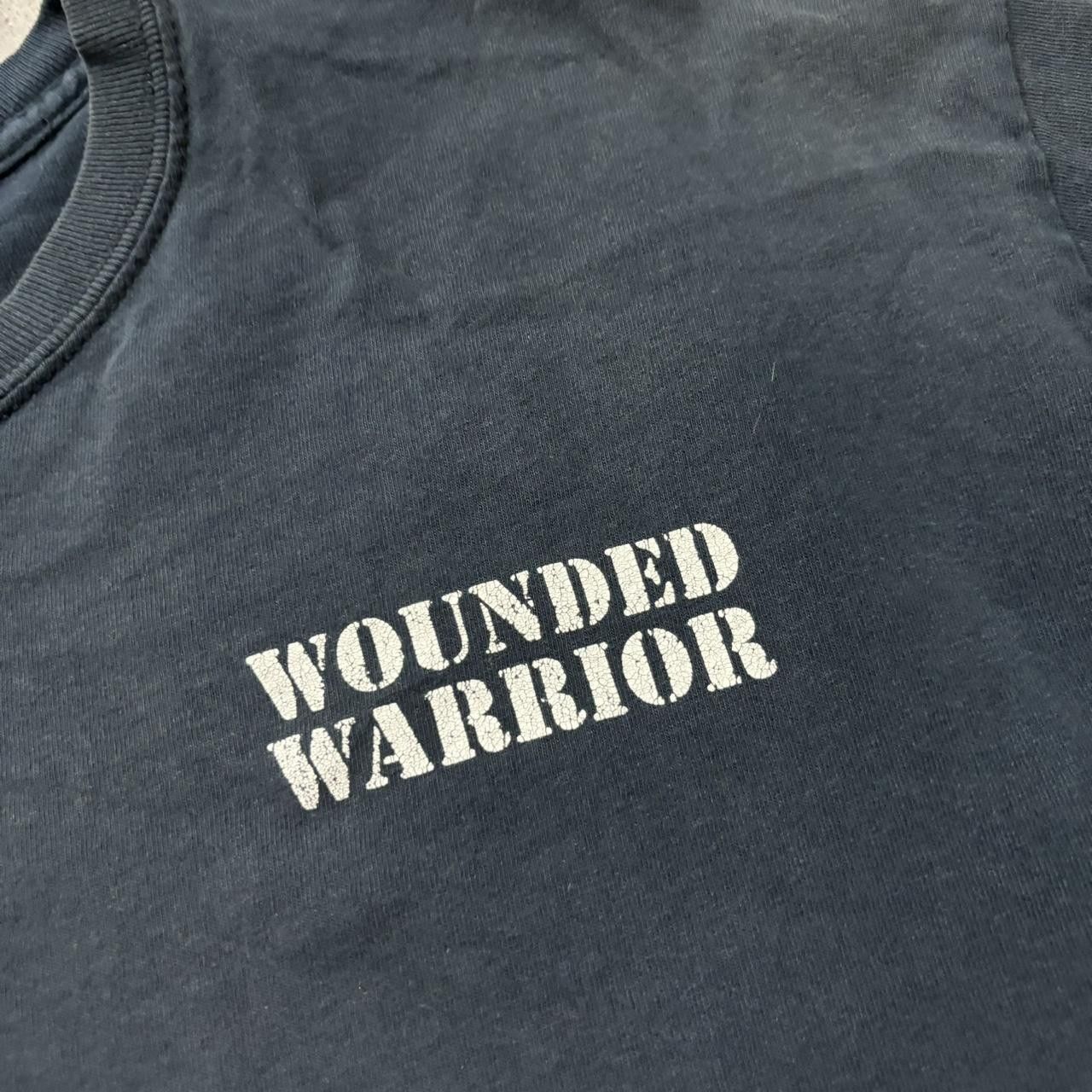 Japanese Brand × Vintage Crazy Vintage Y2K/2000s Sunfaded Black Wounded Warrior Military Graphic Tee! Size US L / EU 52-54 / 3 - 4 Thumbnail
