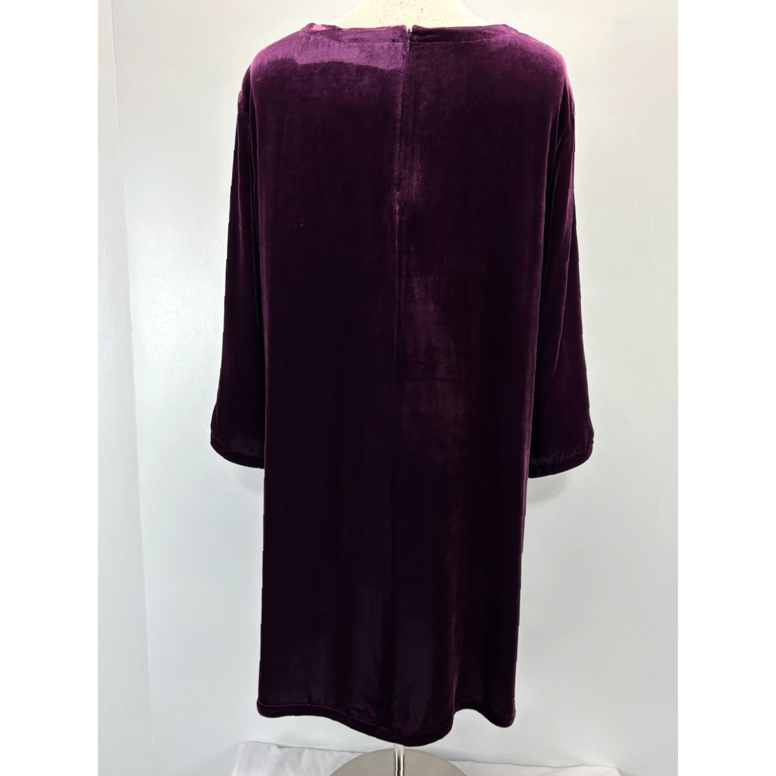 Eileen Fisher VINTAGE Eileen Fisher Velvet Shift Dress XL Dark Magenta Silk Blend Comfort Party Size XL / US 12-14 / IT 48-50 - 3 Thumbnail